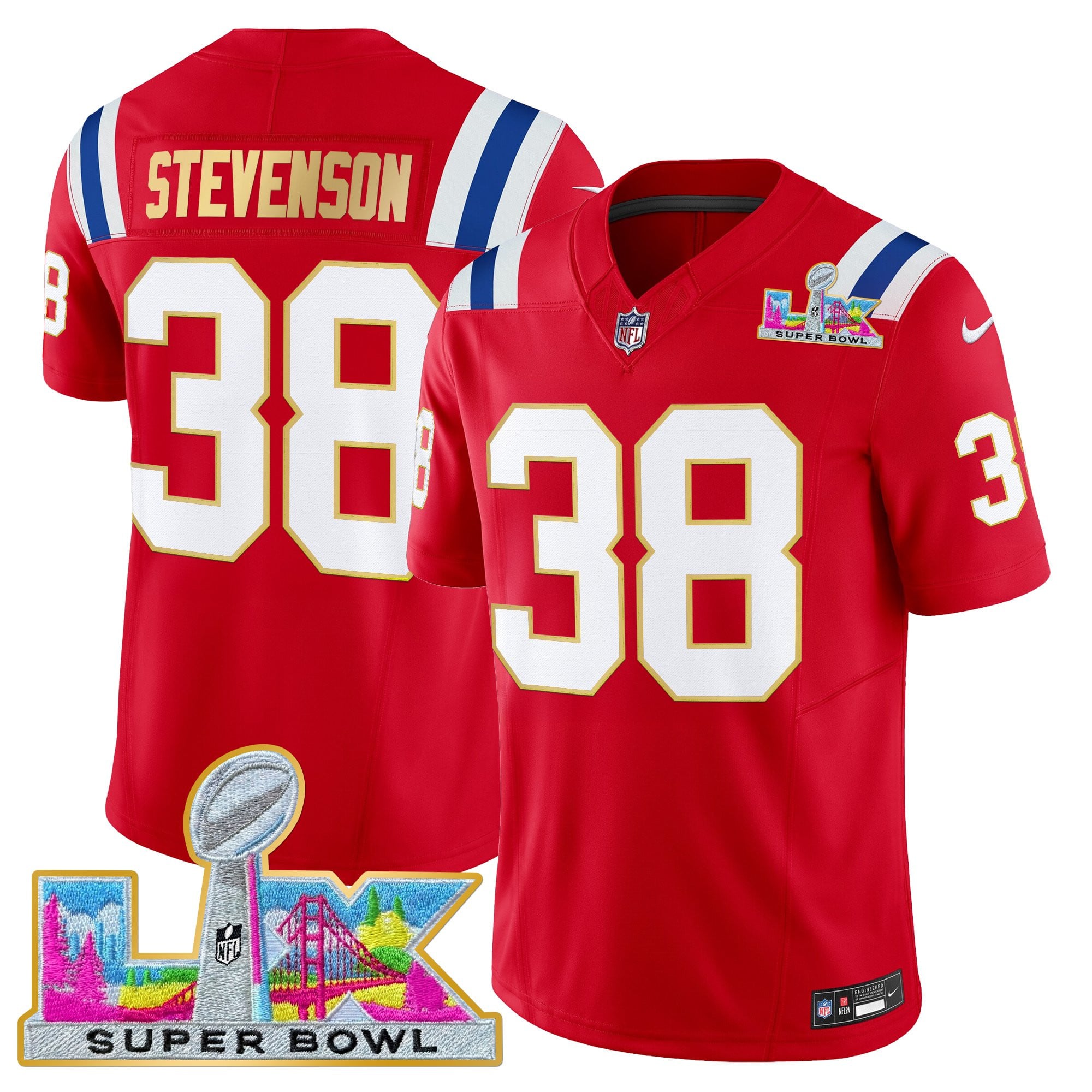 Men's New England Patriots Super Bowl LX Gold Trim Vapor Limited Jersey - All Stitched - Image 38