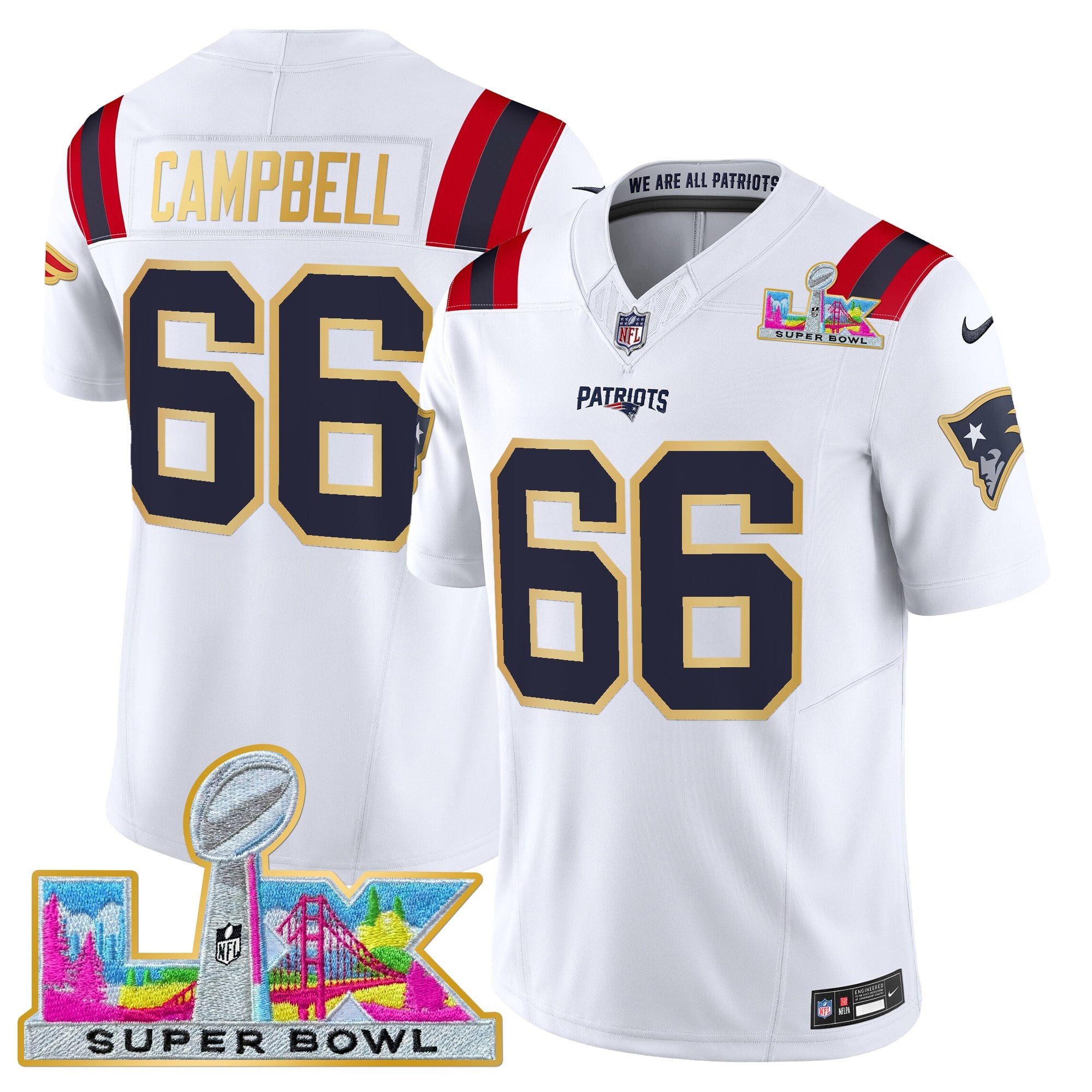 Men's New England Patriots Super Bowl LX Gold Trim Vapor Limited Jersey - All Stitched - Image 20