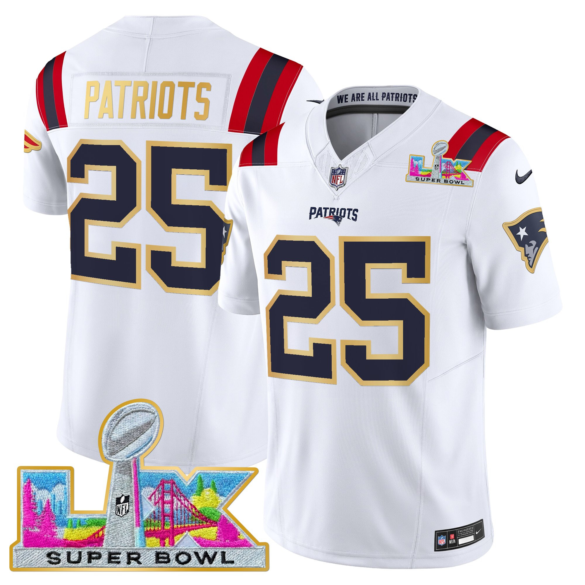Men's New England Patriots Super Bowl LX Gold Trim Vapor Limited Jersey - All Stitched - Image 14
