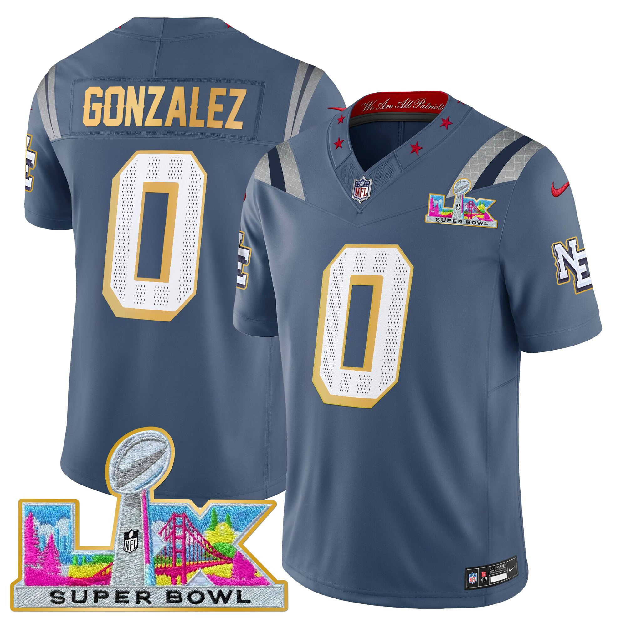 Men's New England Patriots Super Bowl LX Gold Trim Vapor Limited Jersey - All Stitched - Image 9