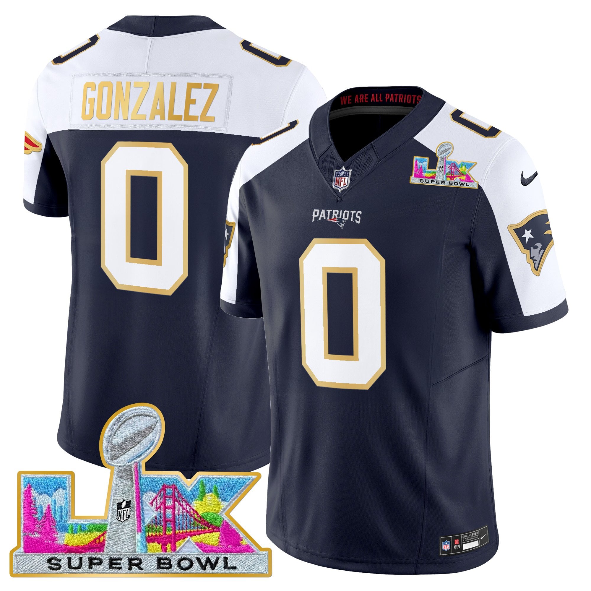 Men's New England Patriots Super Bowl LX Gold Trim Vapor Limited Jersey - All Stitched - Image 49