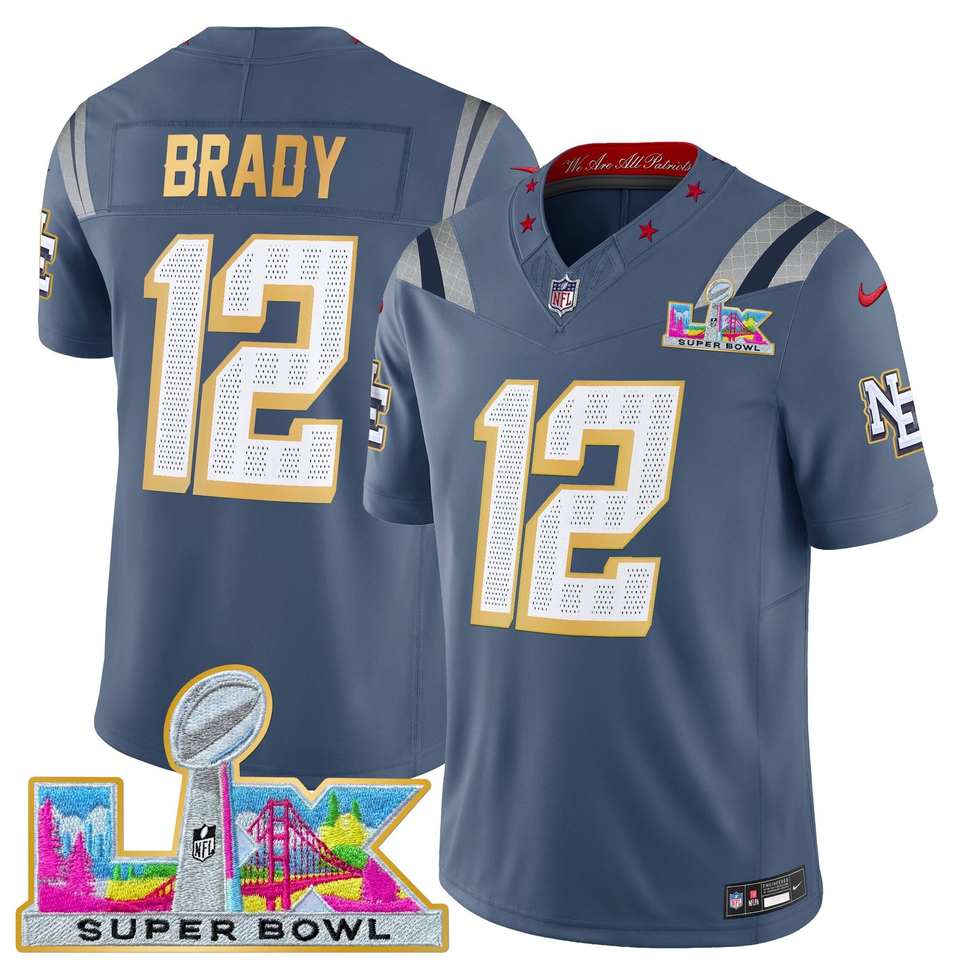Men's New England Patriots Super Bowl LX Gold Trim Vapor Limited Jersey - All Stitched - Image 6