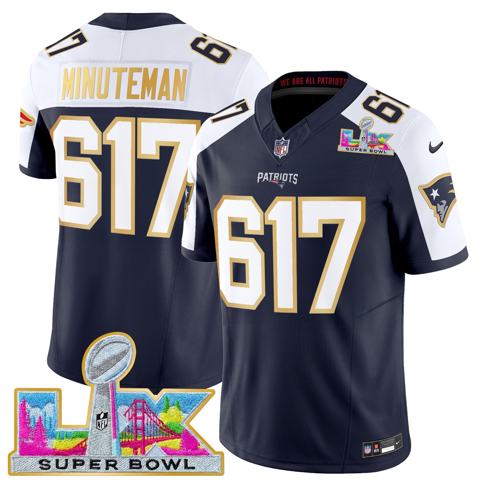 Men's New England Patriots Super Bowl LX Gold Trim Vapor Limited Jersey - All Stitched - Image 43