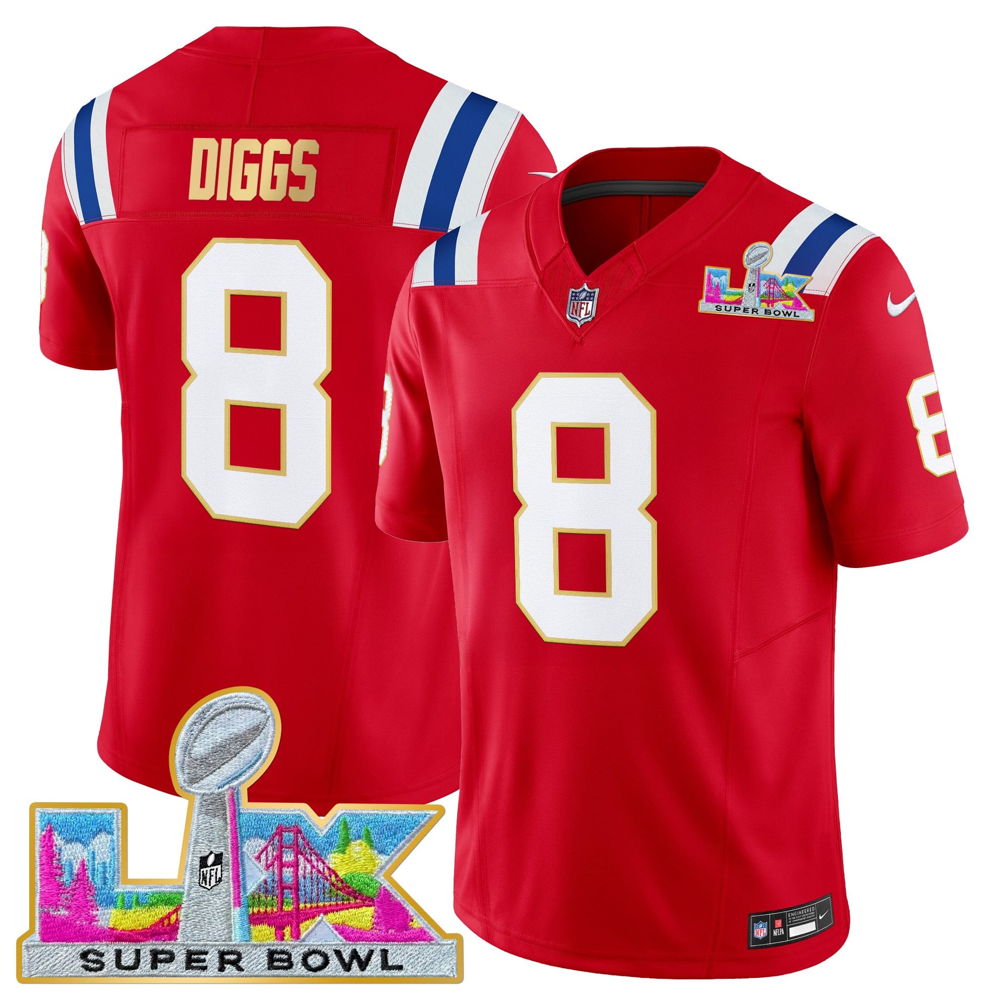 Men's New England Patriots Super Bowl LX Gold Trim Vapor Limited Jersey - All Stitched - Image 35