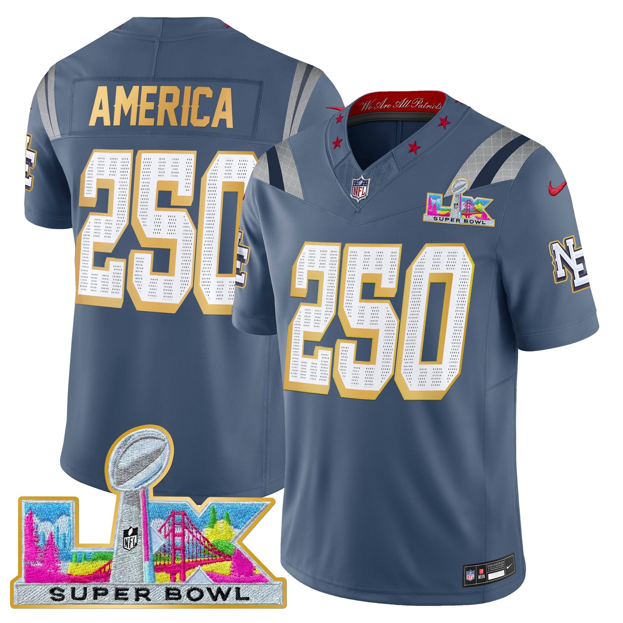 Men's New England Patriots Super Bowl LX Gold Trim Vapor Limited Jersey - All Stitched - Image 2
