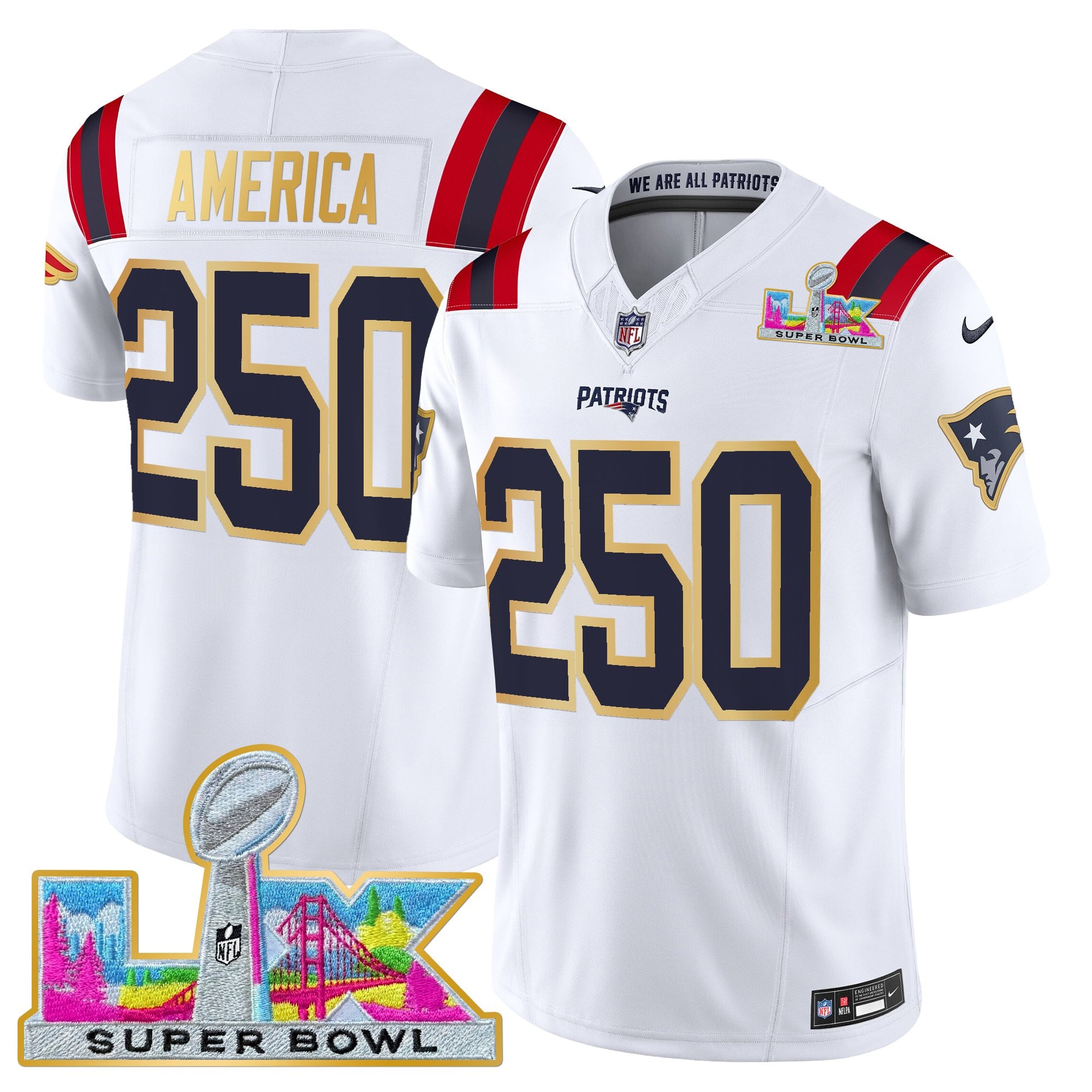Men's New England Patriots Super Bowl LX Gold Trim Vapor Limited Jersey - All Stitched - Image 12
