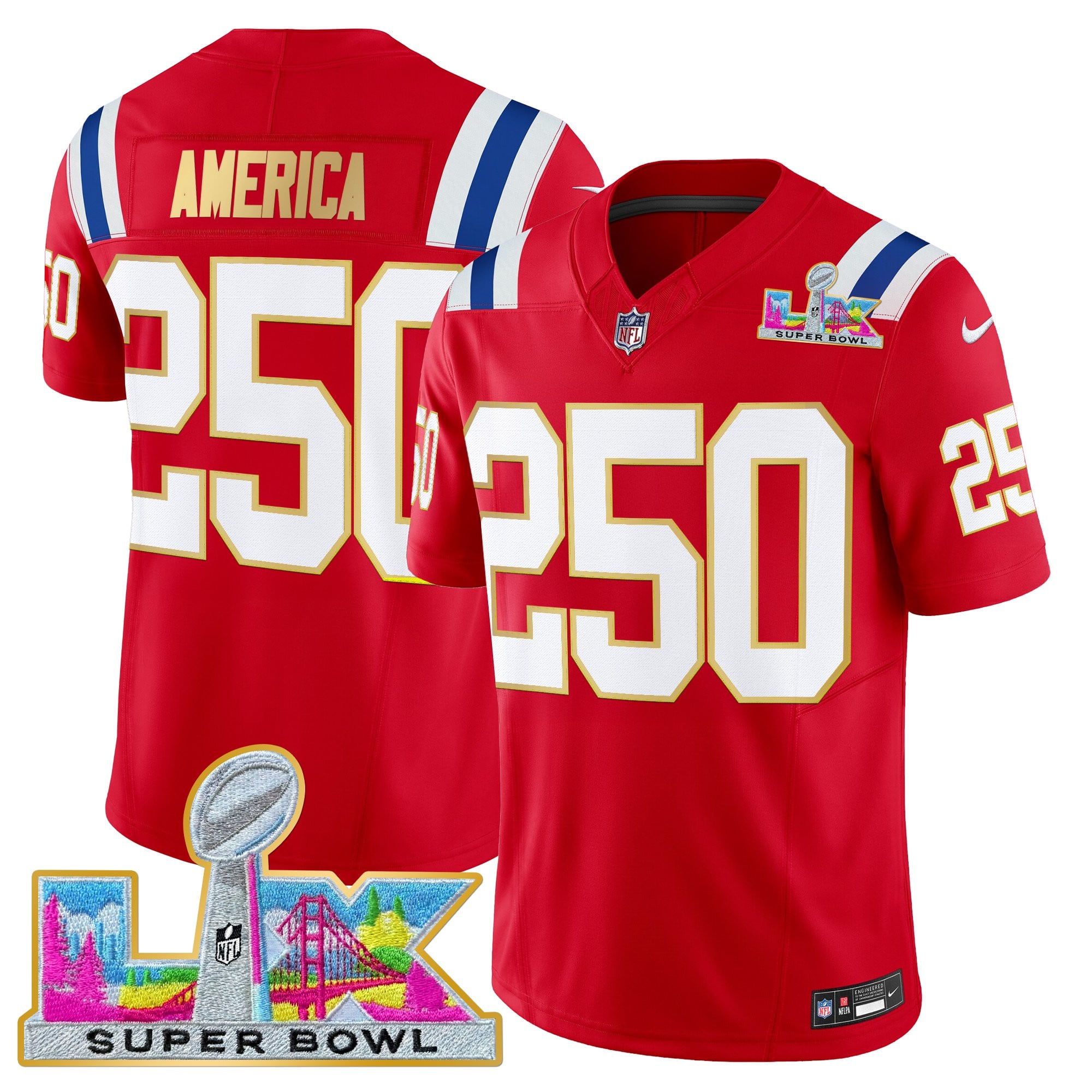 Men's New England Patriots Super Bowl LX Gold Trim Vapor Limited Jersey - All Stitched - Image 32