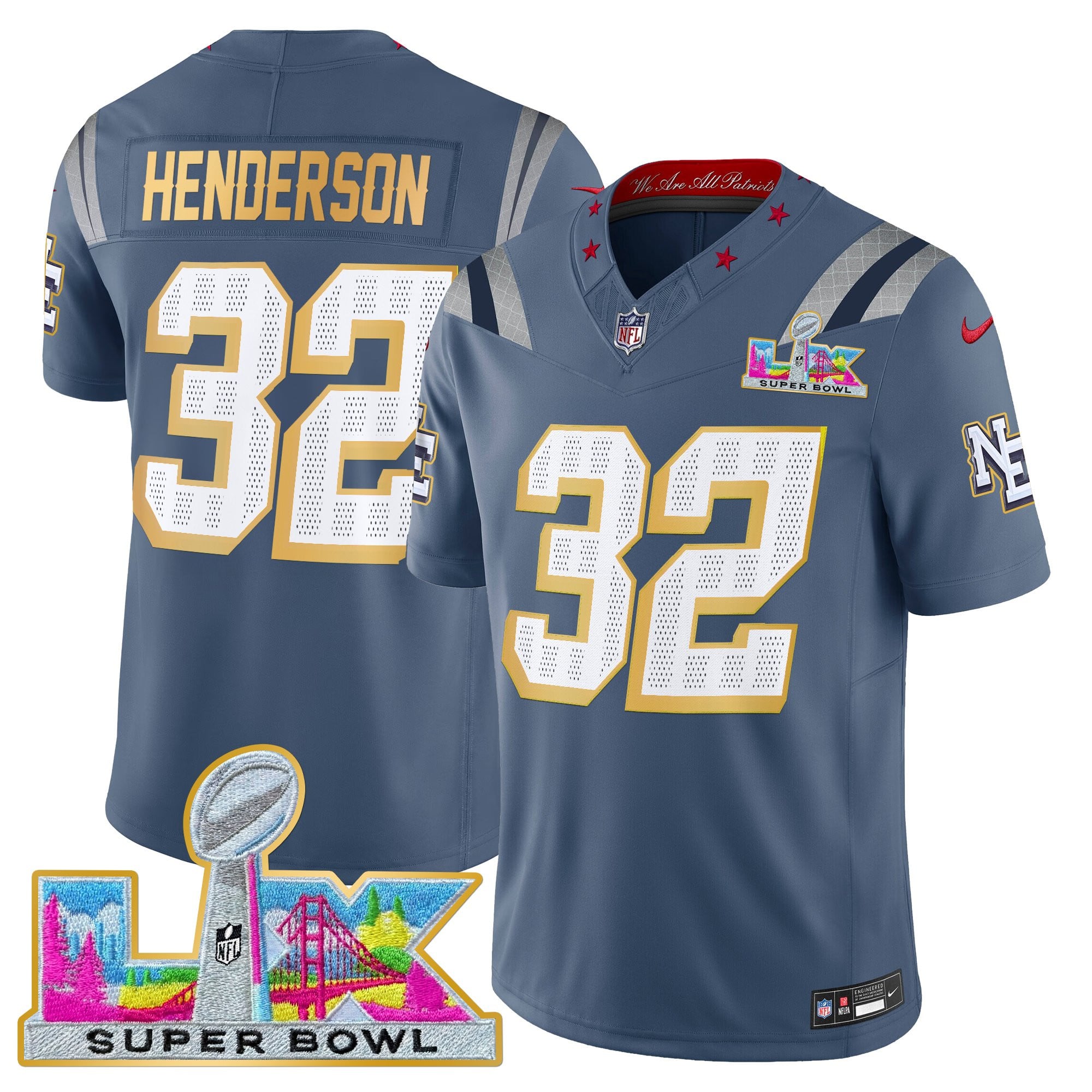 Men's New England Patriots Super Bowl LX Gold Trim Vapor Limited Jersey - All Stitched - Image 7