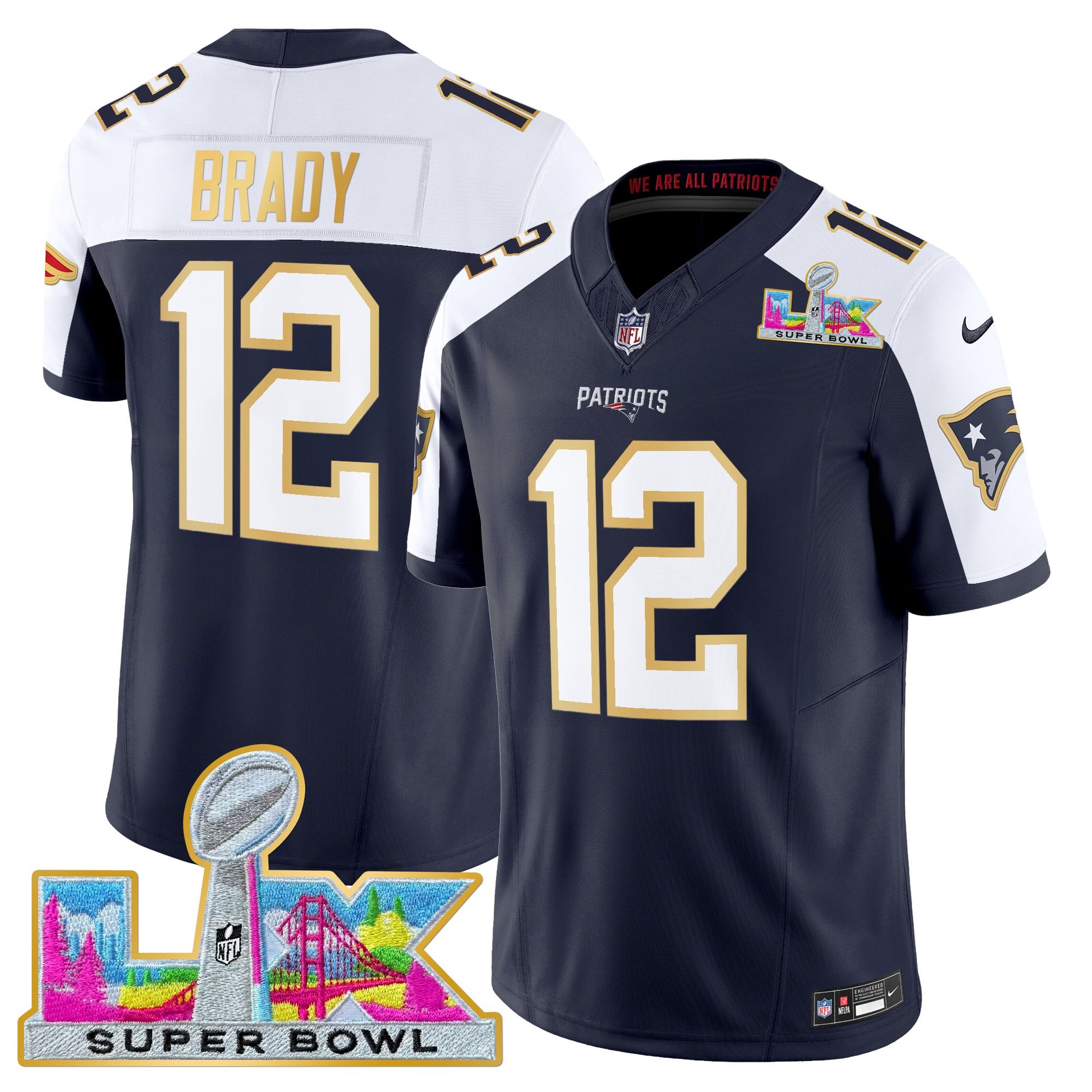 Men's New England Patriots Super Bowl LX Gold Trim Vapor Limited Jersey - All Stitched - Image 46