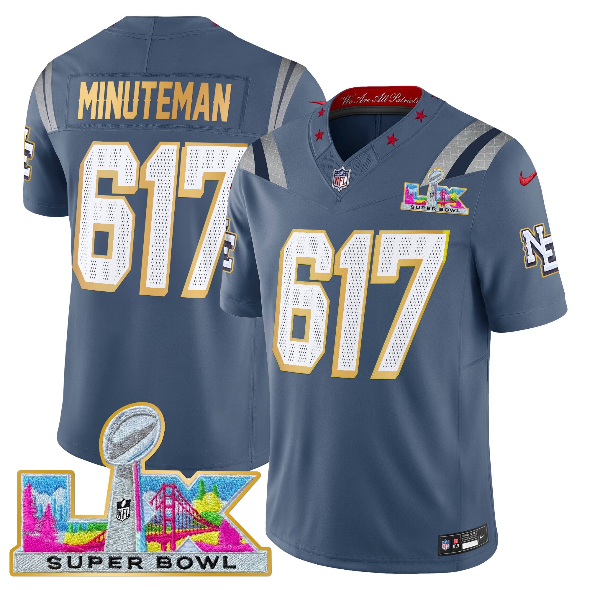 Men's New England Patriots Super Bowl LX Gold Trim Vapor Limited Jersey - All Stitched - Image 3