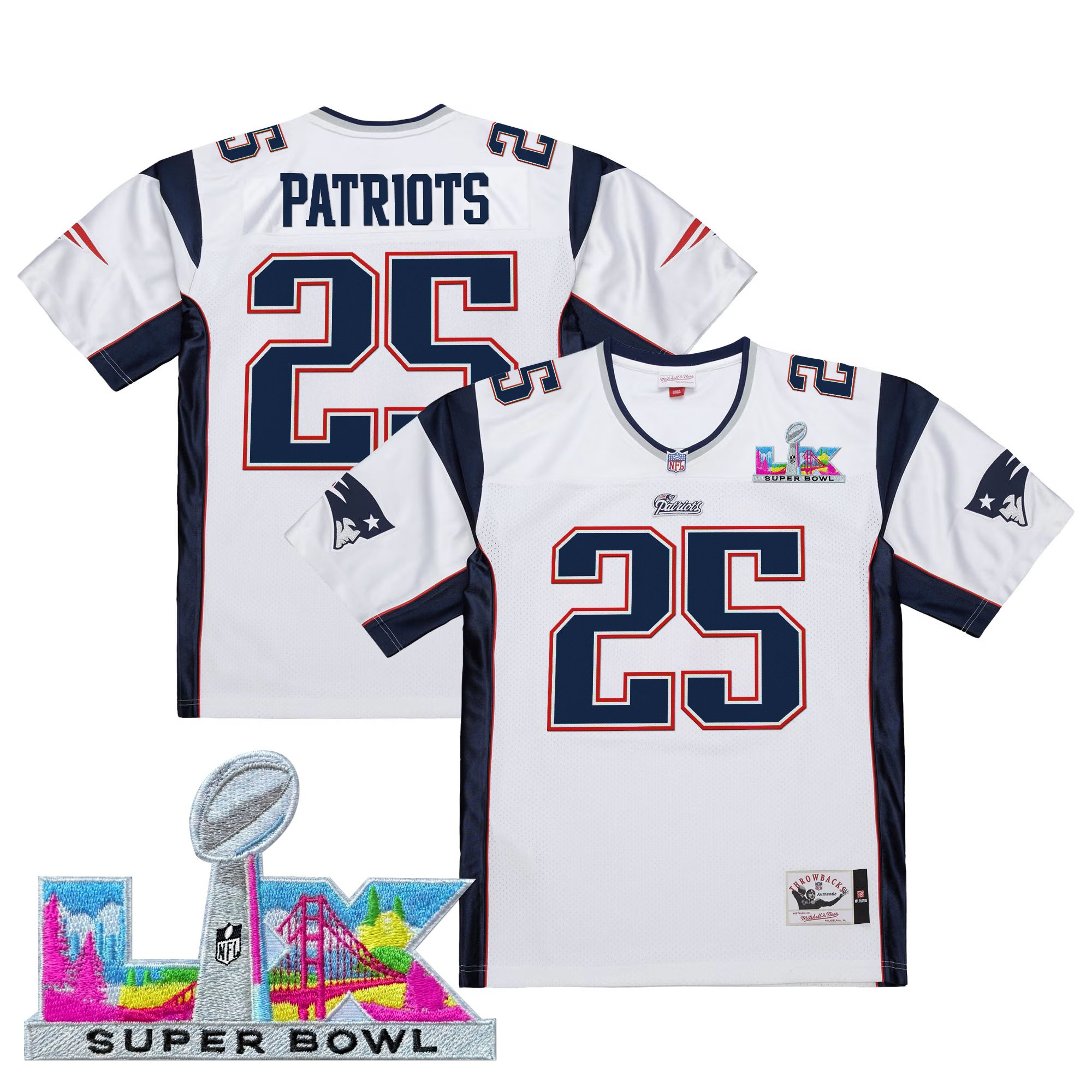 Men's New England Patriots Super Bowl LX Throwback Jersey - All Stitched - Image 6