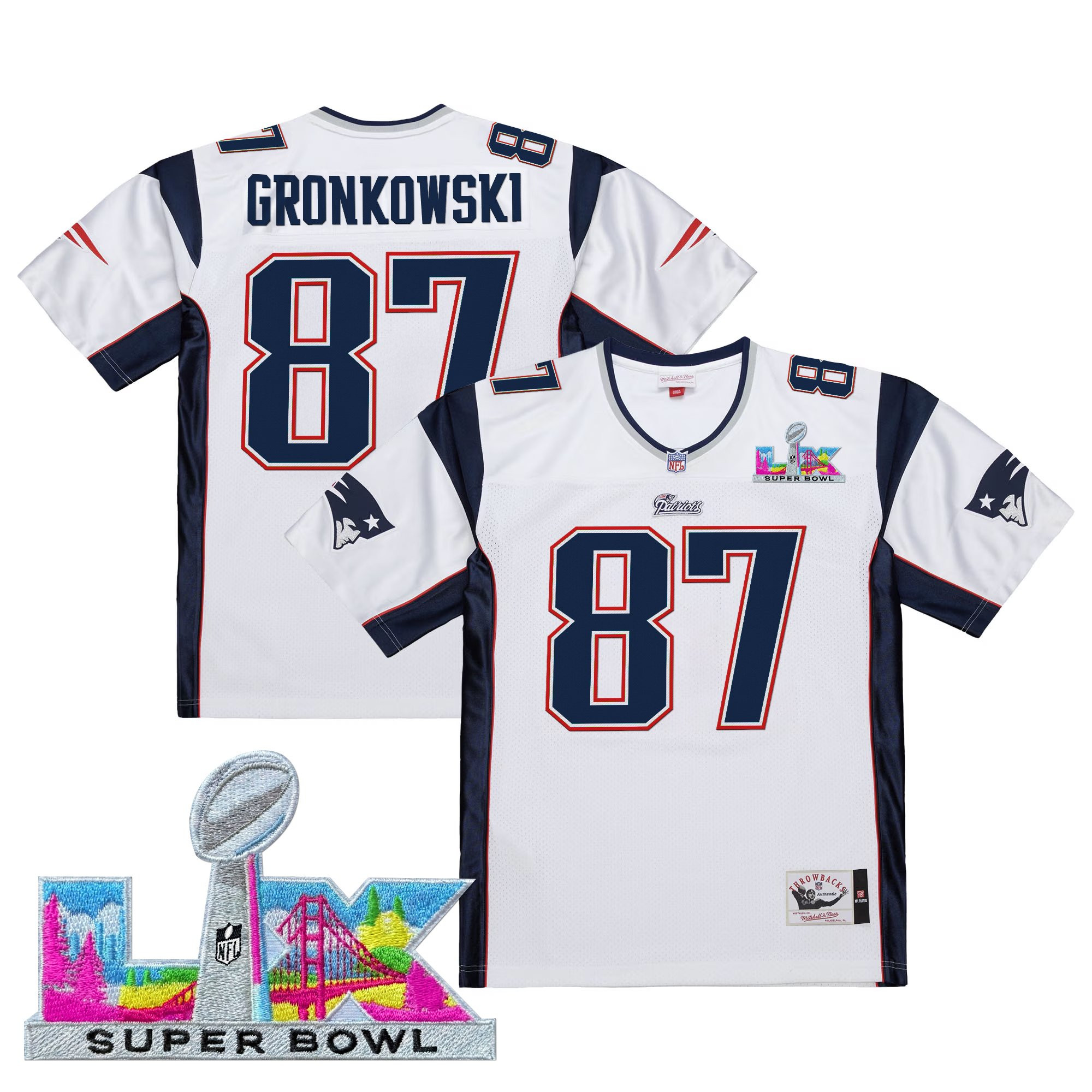 Men's New England Patriots Super Bowl LX Throwback Jersey - All Stitched - Image 3