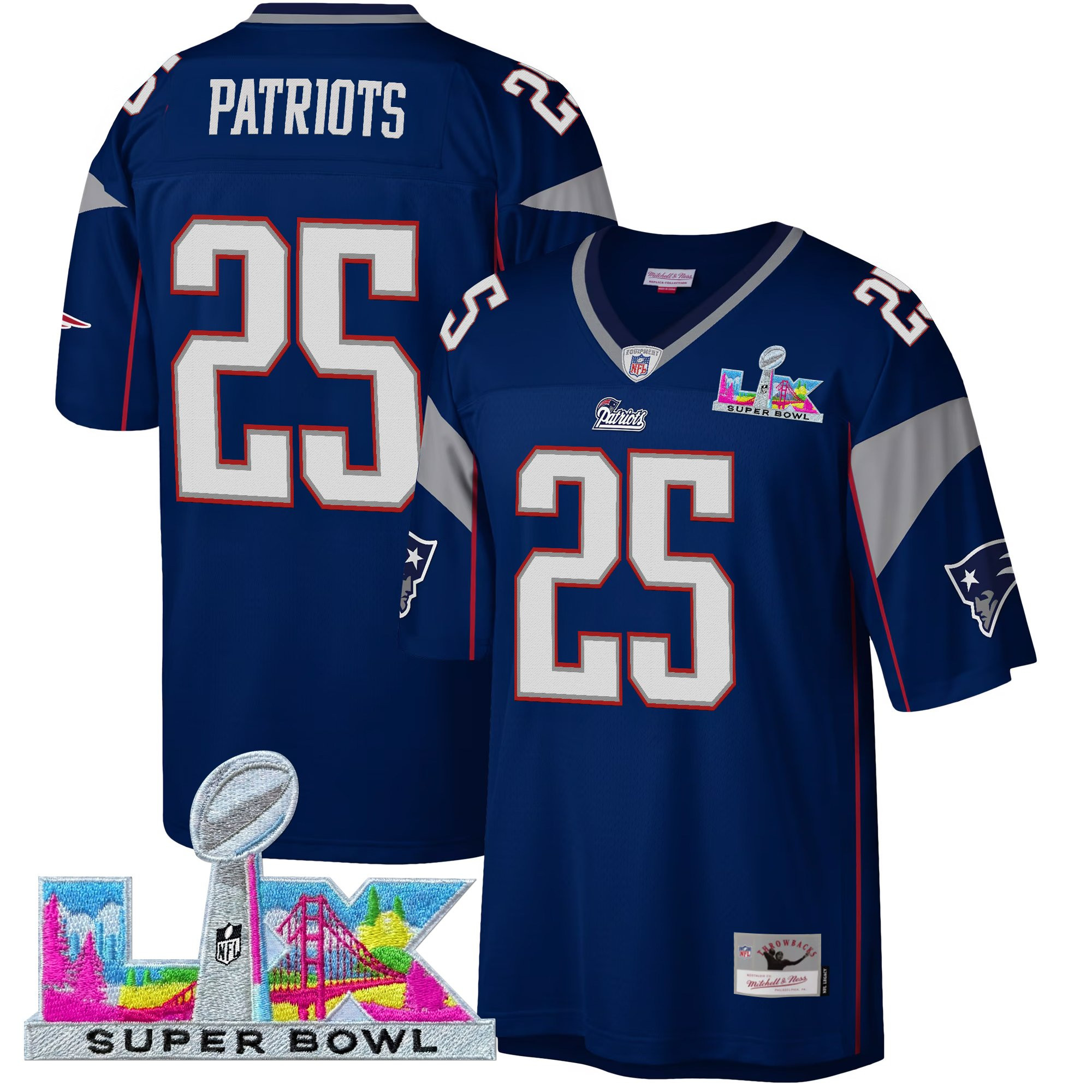 Men's New England Patriots Super Bowl LX Throwback Jersey - All Stitched - Image 17