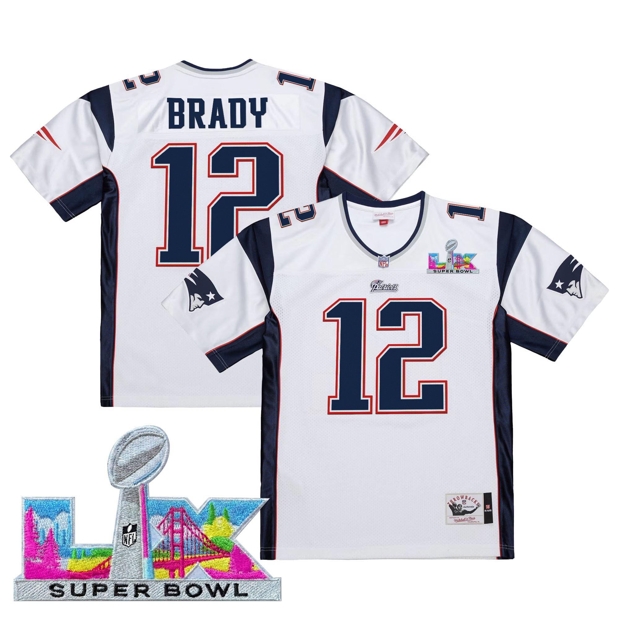 Men's New England Patriots Super Bowl LX Throwback Jersey - All Stitched - Image 2