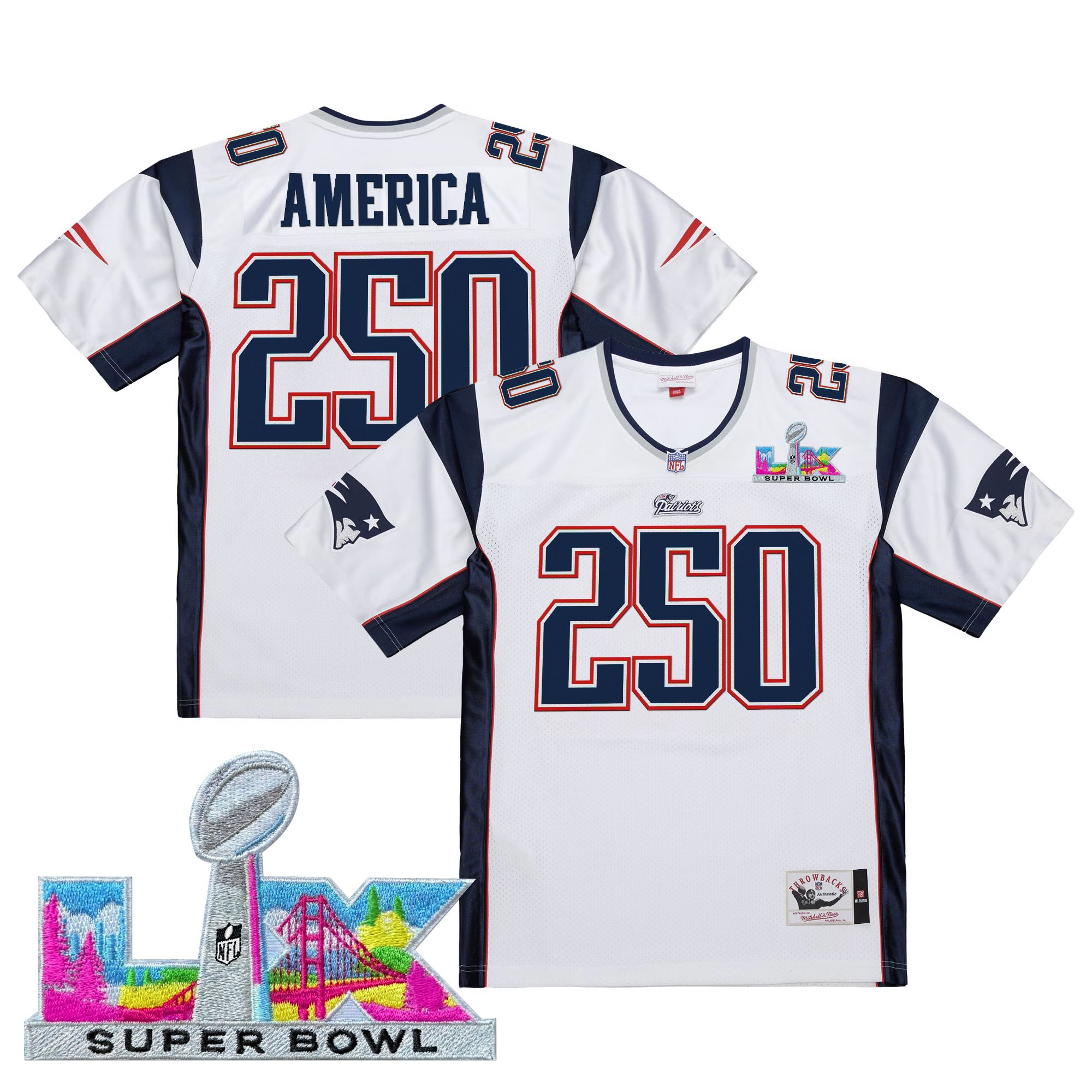 Men's New England Patriots Super Bowl LX Throwback Jersey - All Stitched - Image 4