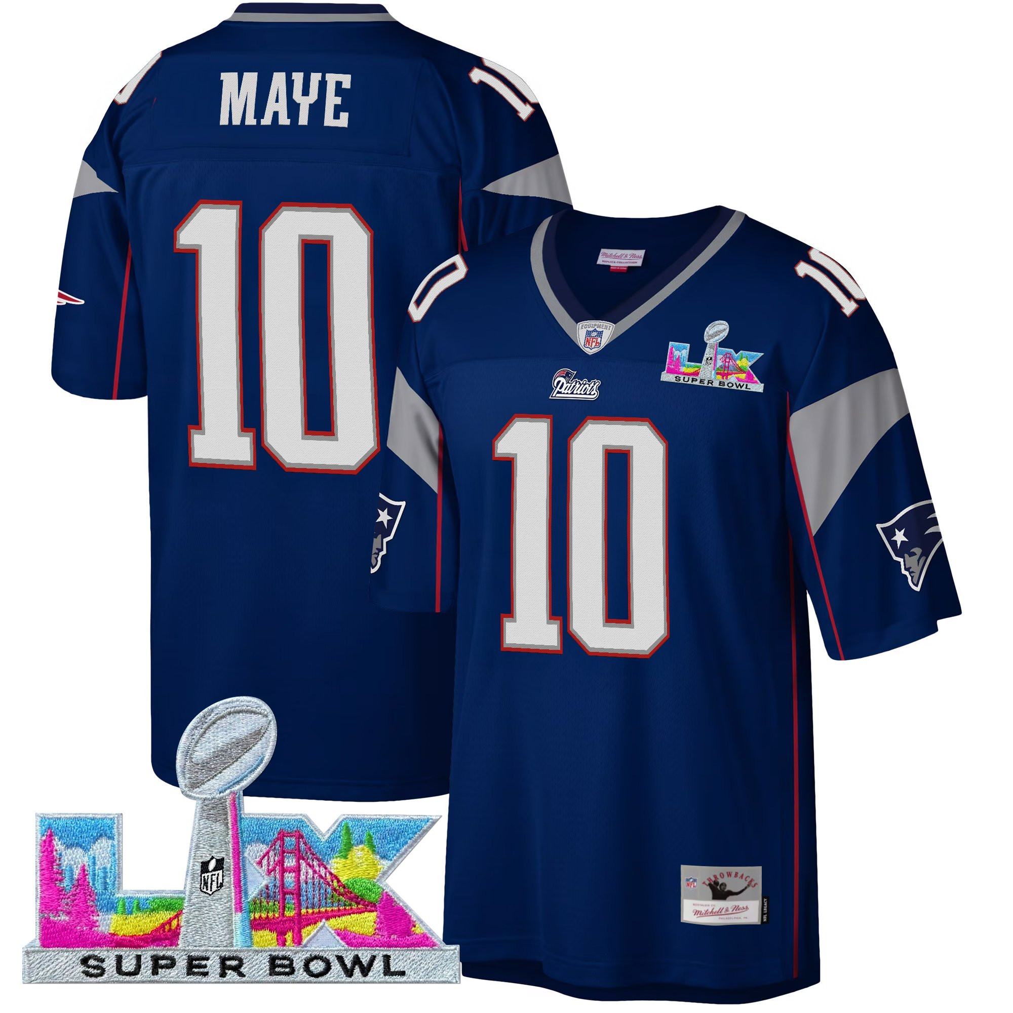 Men's New England Patriots Super Bowl LX Throwback Jersey - All Stitched - Image 12