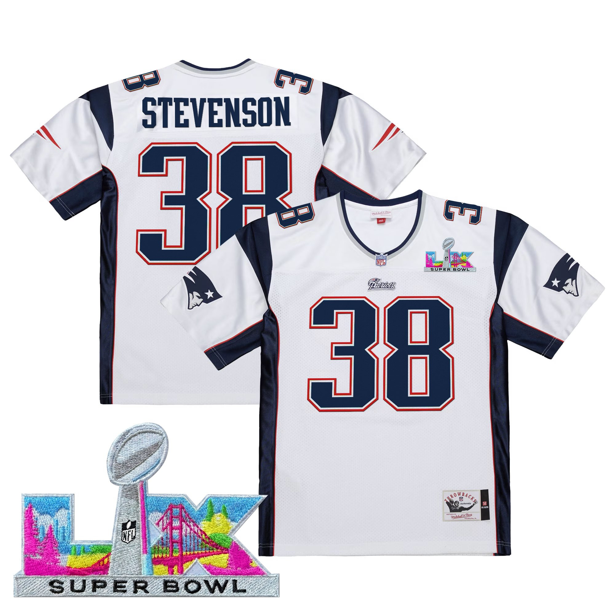 Men's New England Patriots Super Bowl LX Throwback Jersey - All Stitched - Image 9