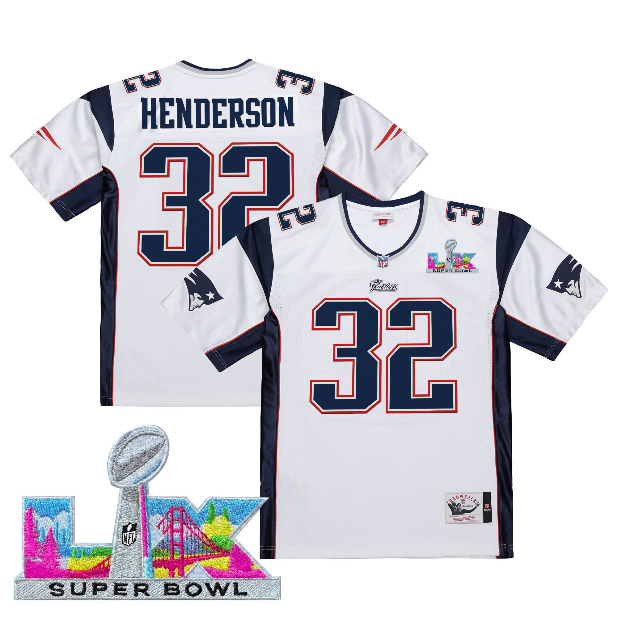 Men's New England Patriots Super Bowl LX Throwback Jersey - All Stitched - Image 8