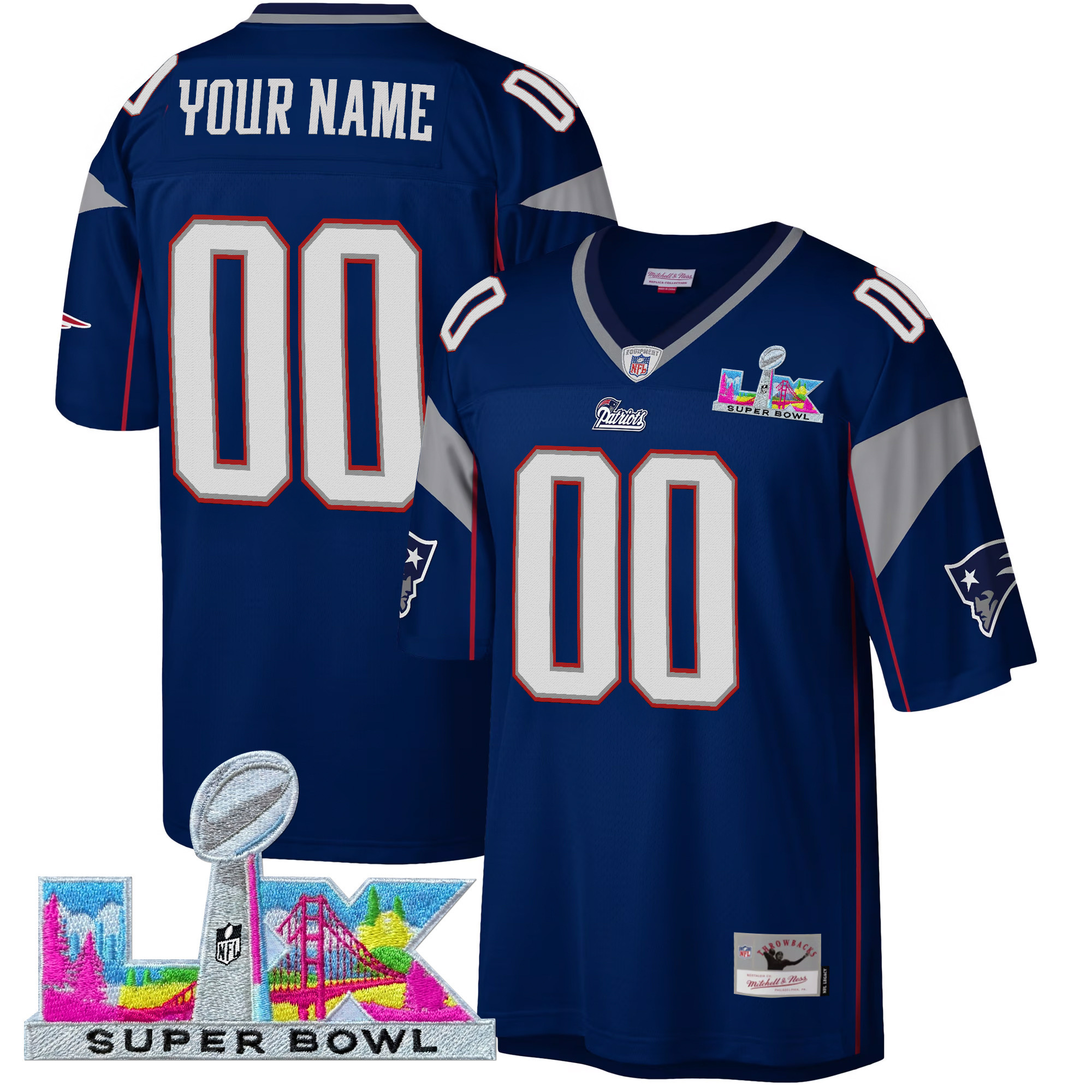 New England Patriots Super Bowl LX Throwback Custom Jersey - All Stitched - Image 2