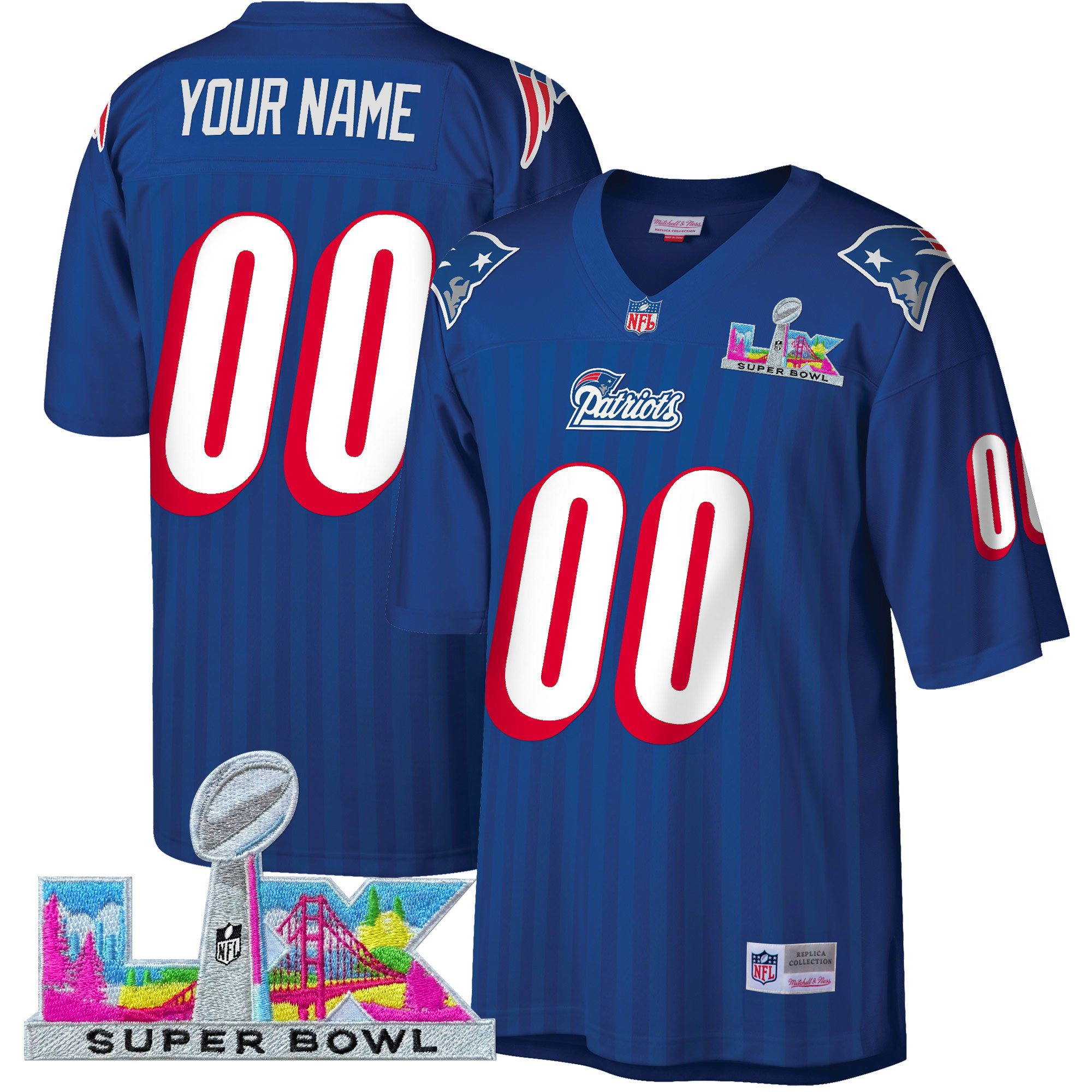 New England Patriots Super Bowl LX Throwback Custom Jersey - All Stitched - Image 3