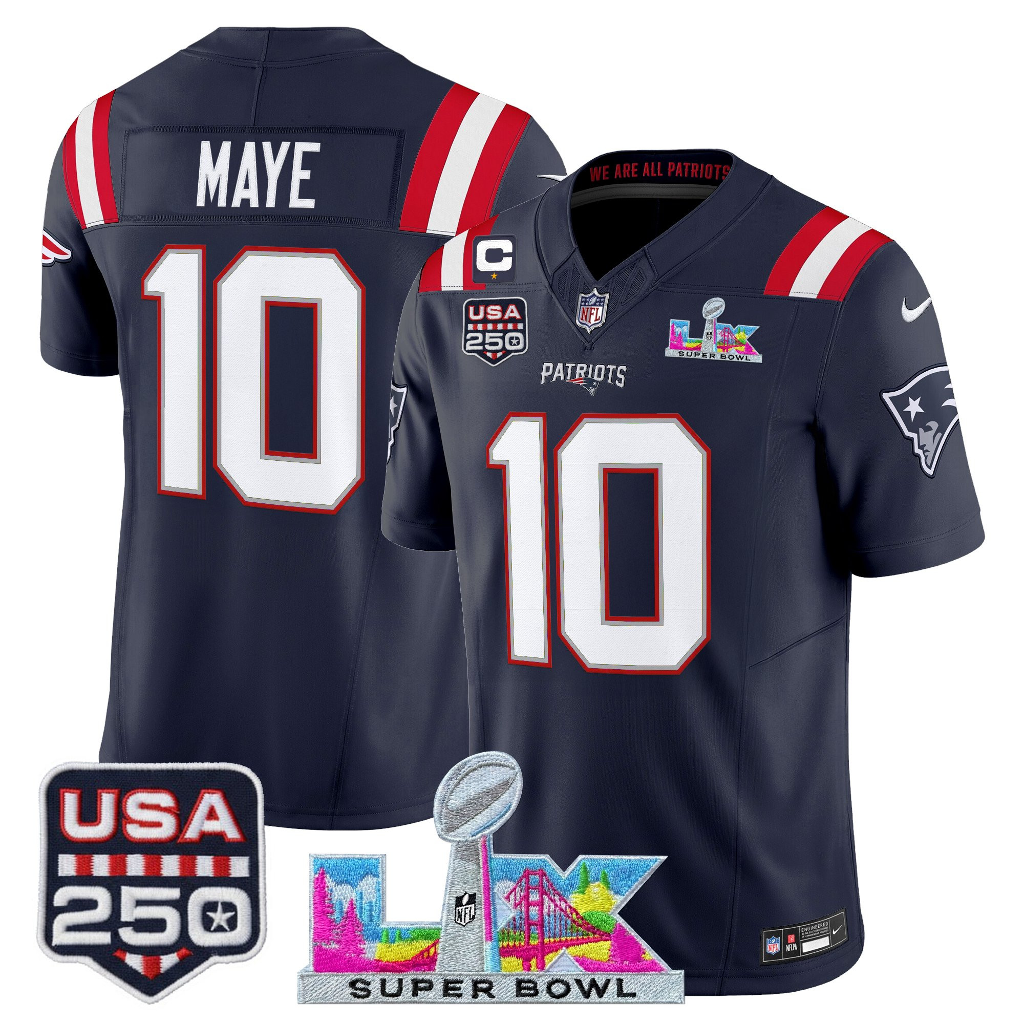 Men's New England Patriots "Super Bowl LX & United States 250th Anniversary Patch" Vapor Limited Jersey - All Stitched - Image 21
