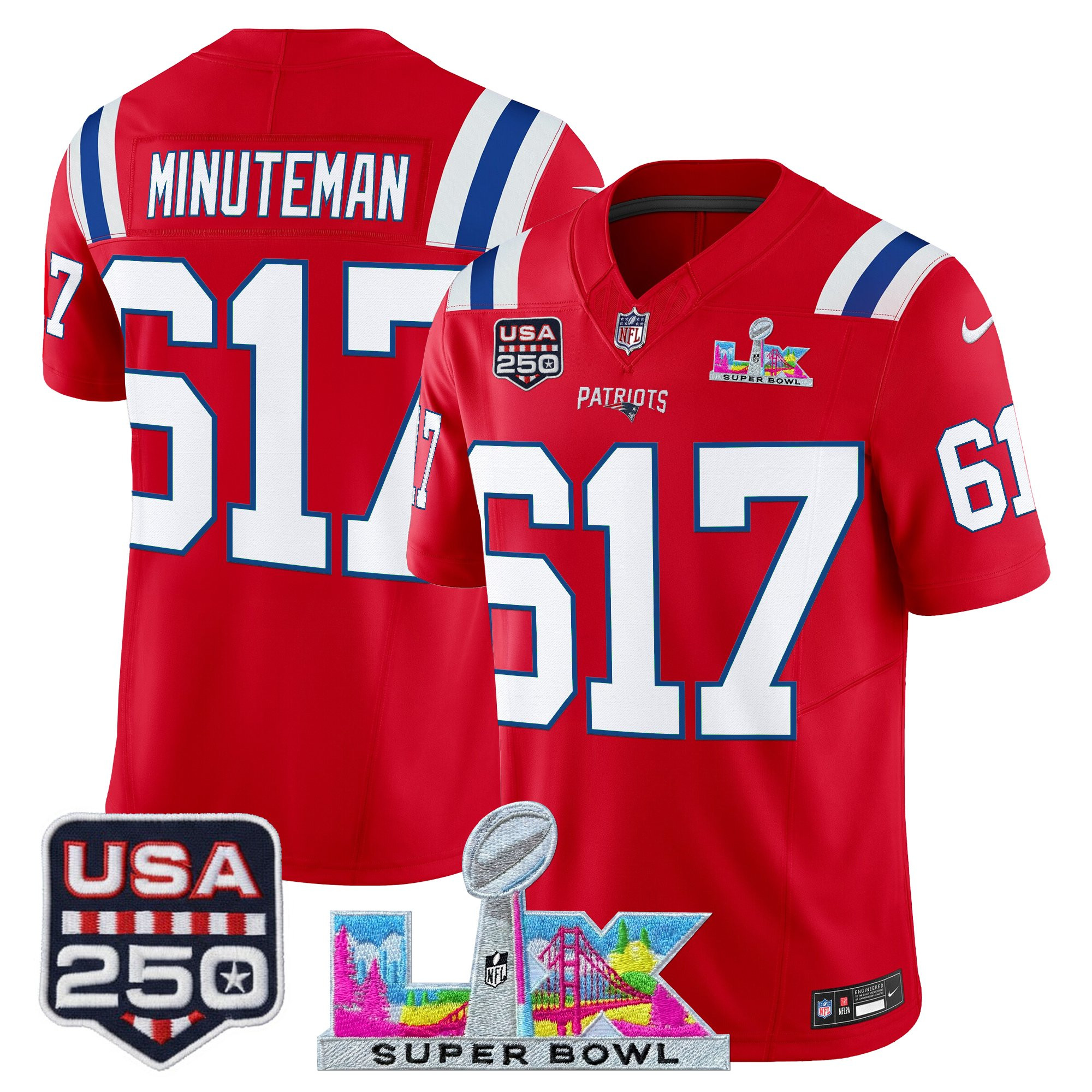 Men's New England Patriots "Super Bowl LX & United States 250th Anniversary Patch" Vapor Limited Jersey - All Stitched - Image 33