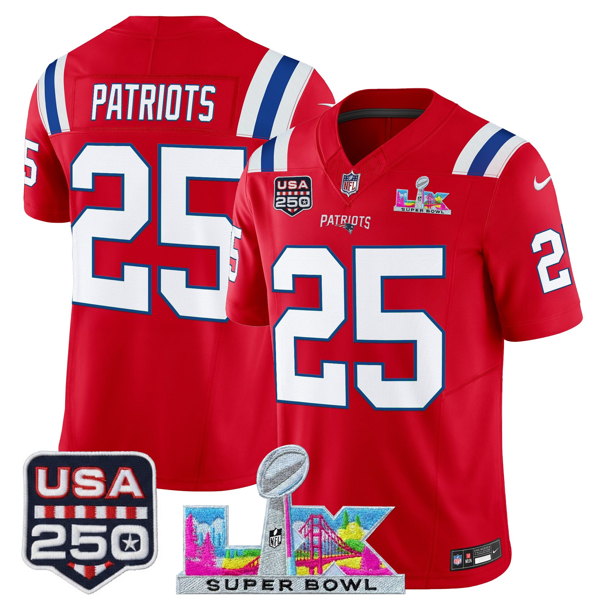 Men's New England Patriots "Super Bowl LX & United States 250th Anniversary Patch" Vapor Limited Jersey - All Stitched - Image 34