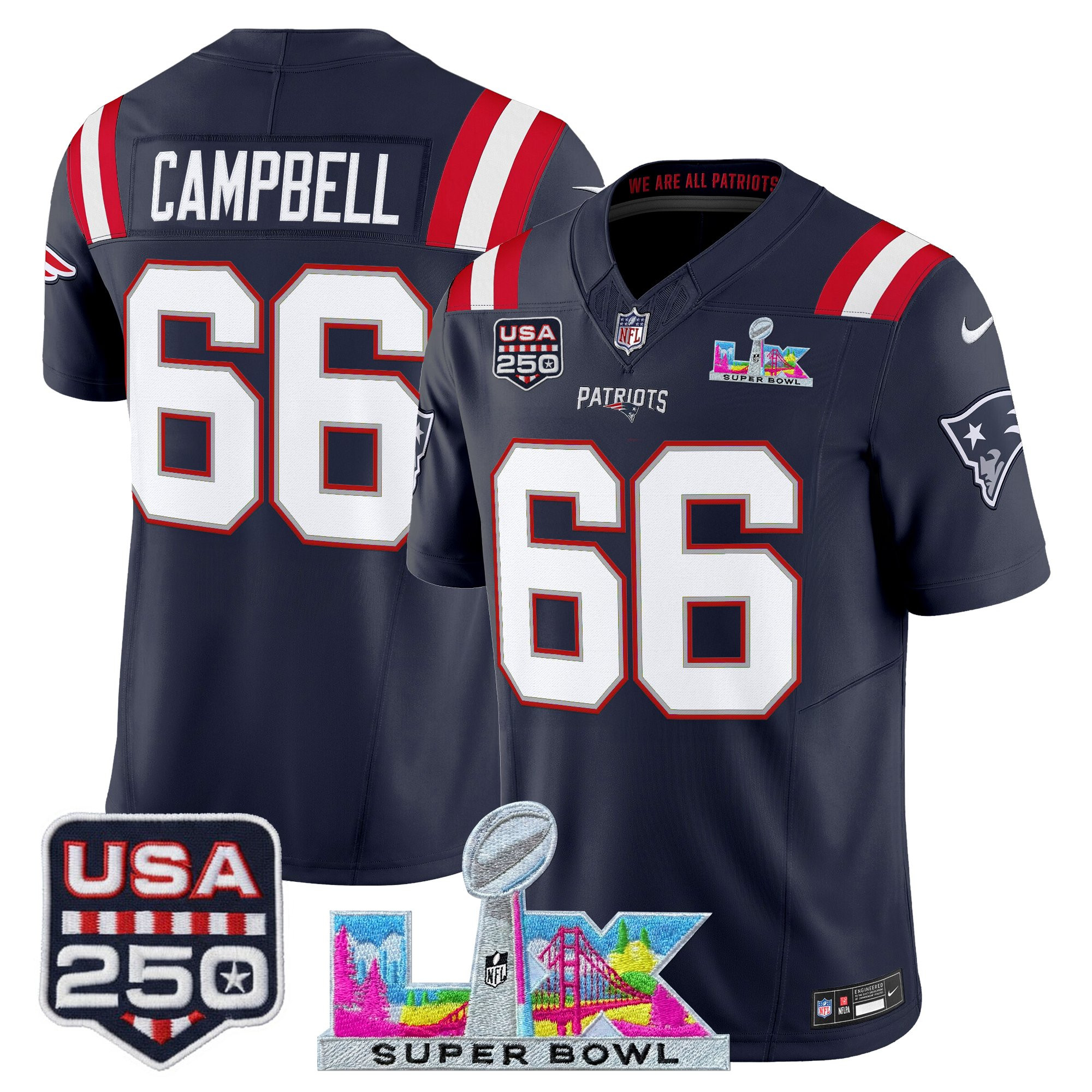 Men's New England Patriots "Super Bowl LX & United States 250th Anniversary Patch" Vapor Limited Jersey - All Stitched - Image 30