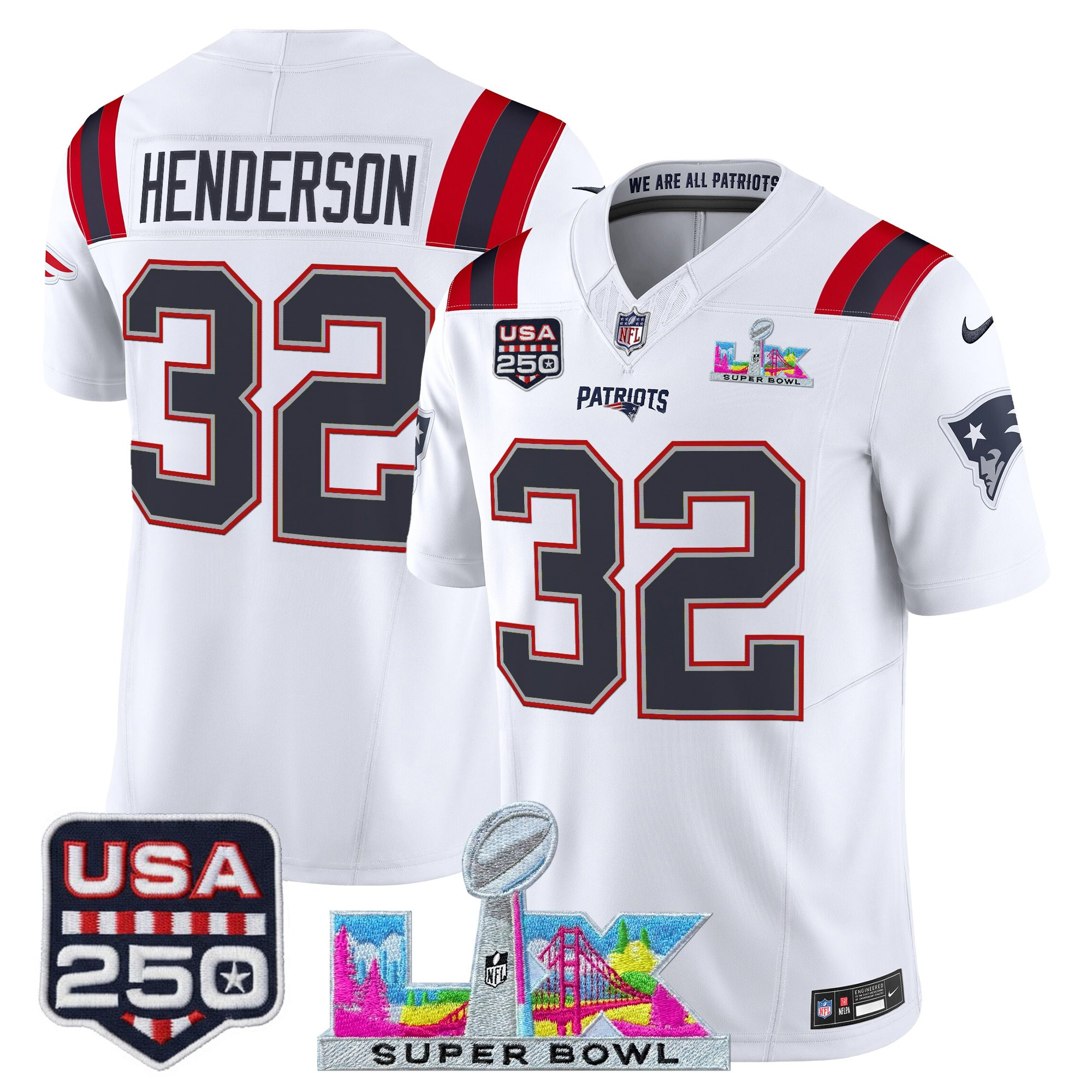 Men's New England Patriots "Super Bowl LX & United States 250th Anniversary Patch" Vapor Limited Jersey - All Stitched - Image 17