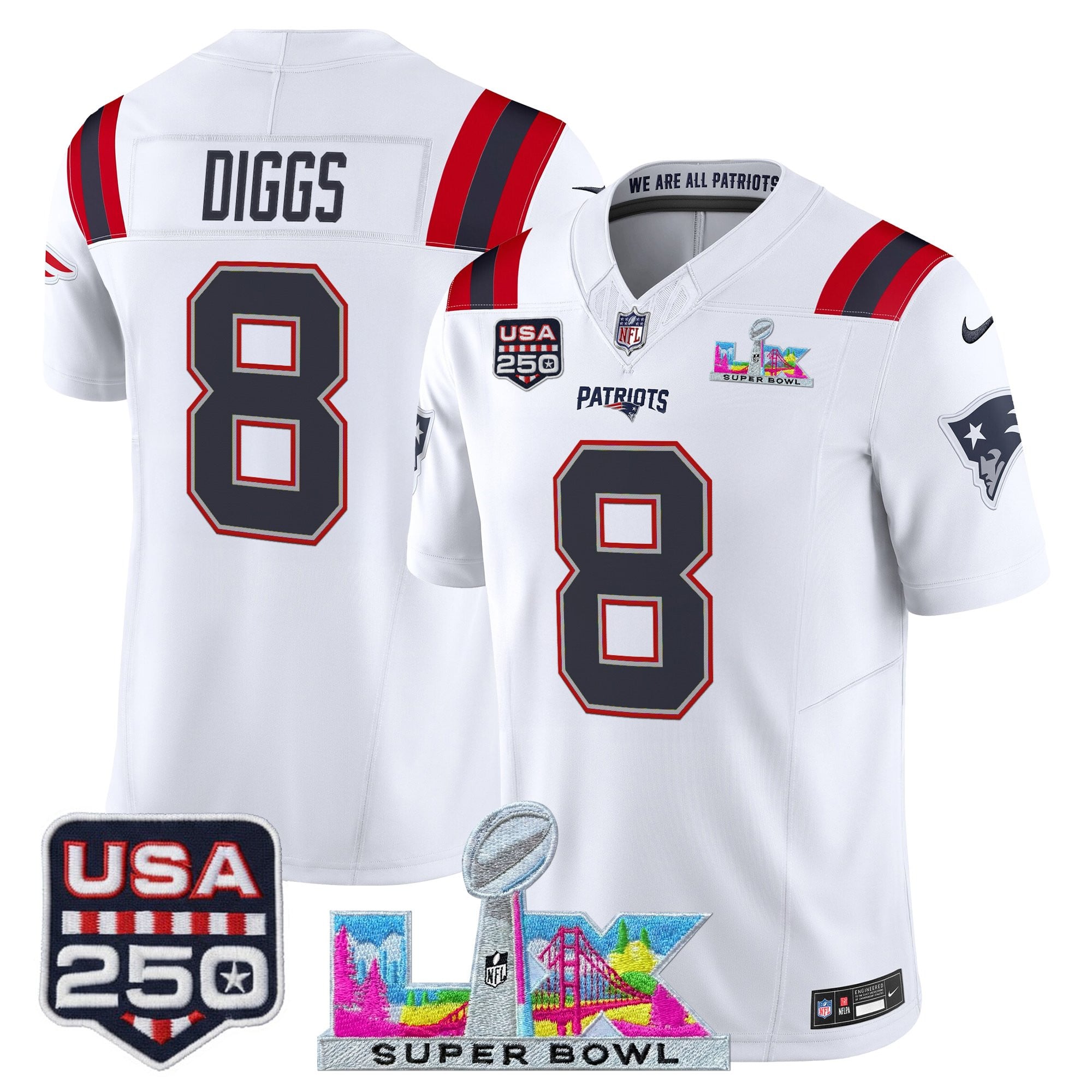 Men's New England Patriots "Super Bowl LX & United States 250th Anniversary Patch" Vapor Limited Jersey - All Stitched - Image 15