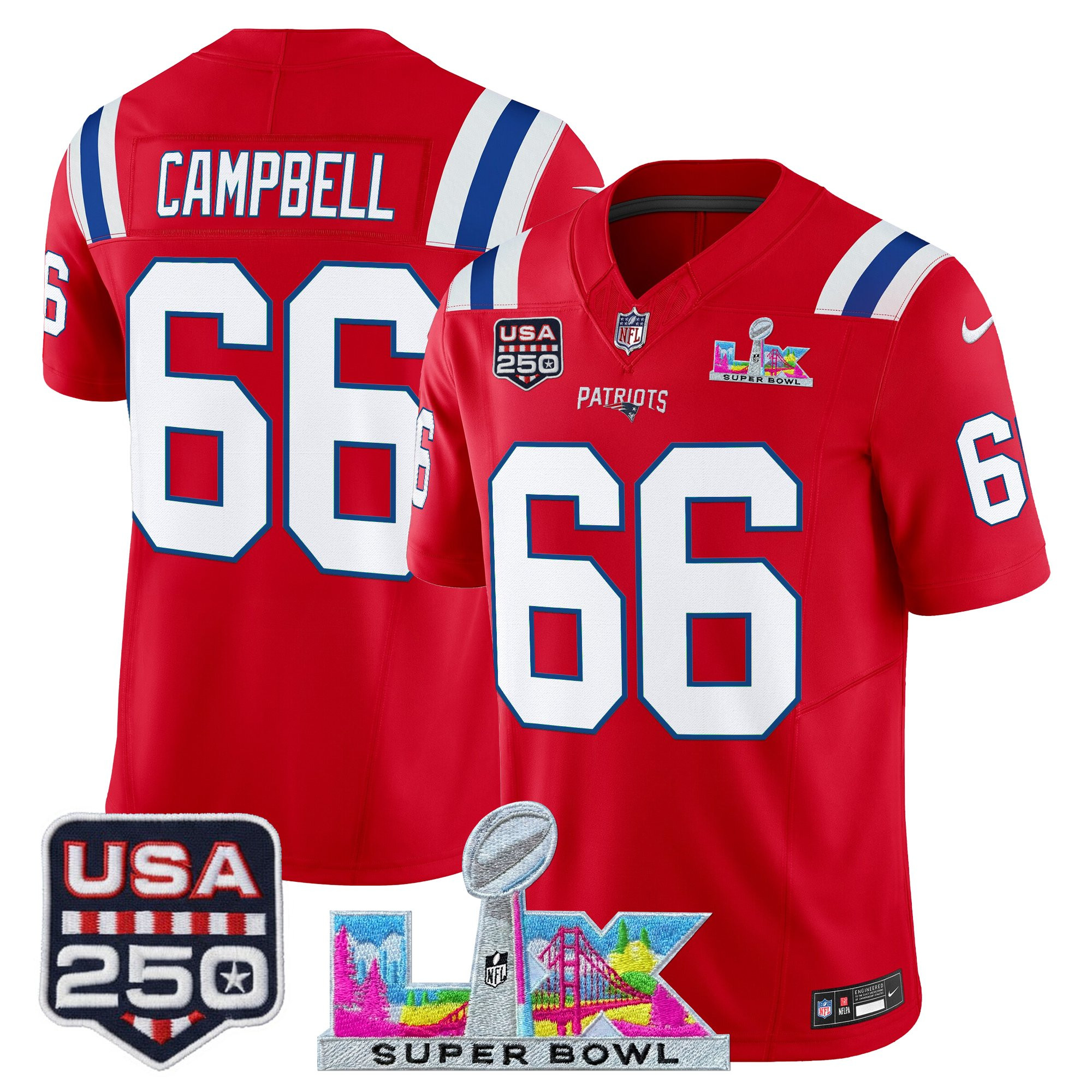 Men's New England Patriots "Super Bowl LX & United States 250th Anniversary Patch" Vapor Limited Jersey - All Stitched - Image 40