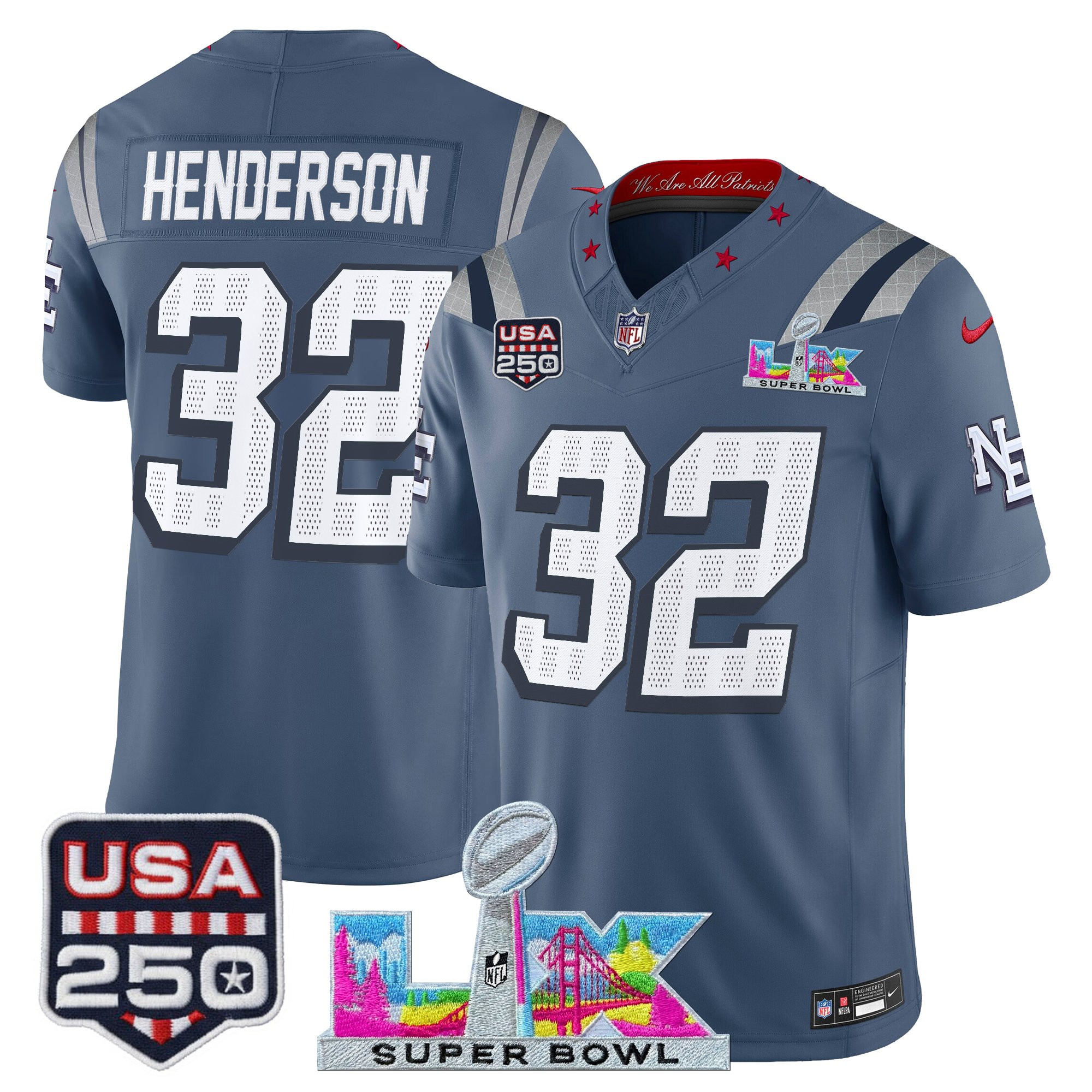 Men's New England Patriots "Super Bowl LX & United States 250th Anniversary Patch" Vapor Limited Jersey - All Stitched - Image 7