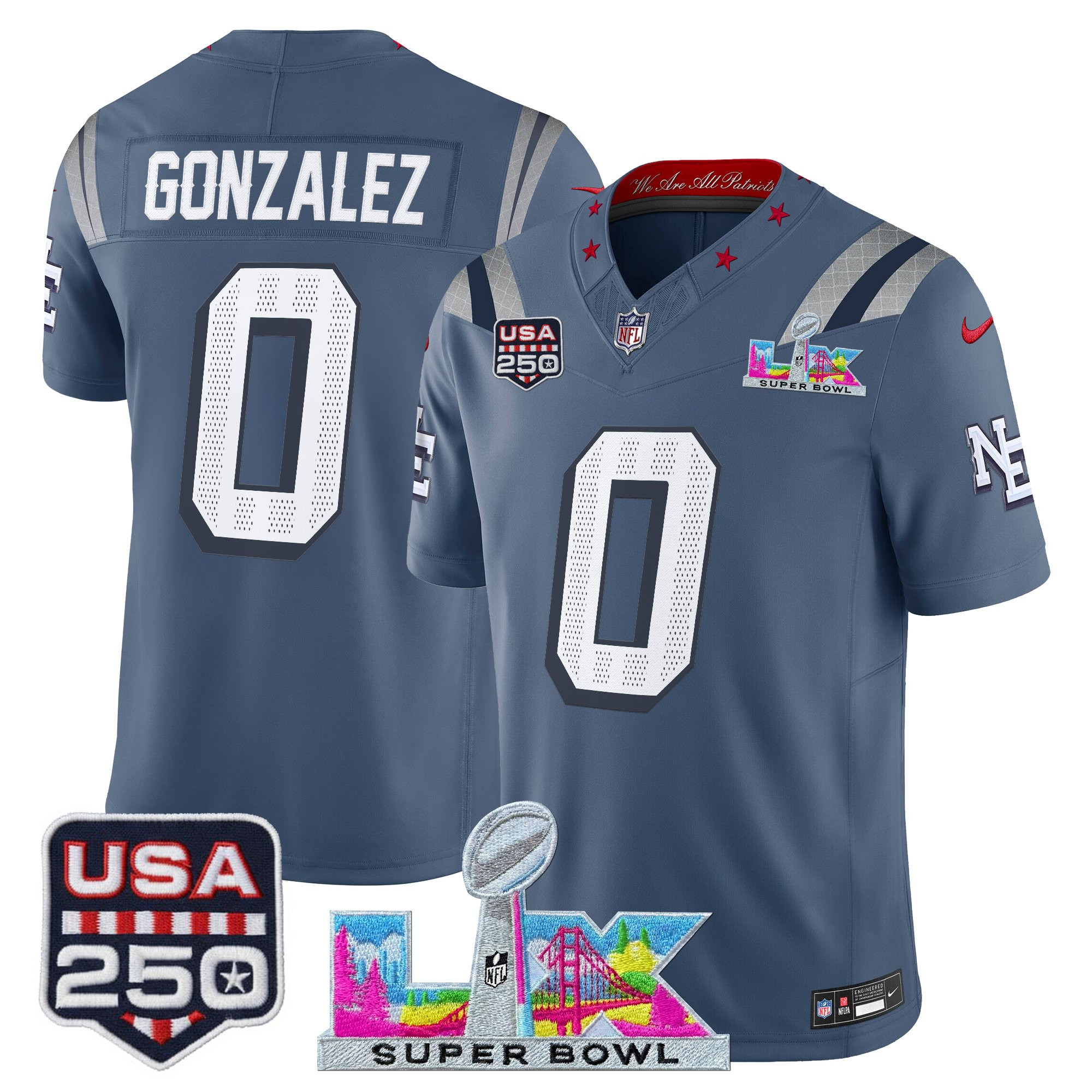 Men's New England Patriots "Super Bowl LX & United States 250th Anniversary Patch" Vapor Limited Jersey - All Stitched - Image 9