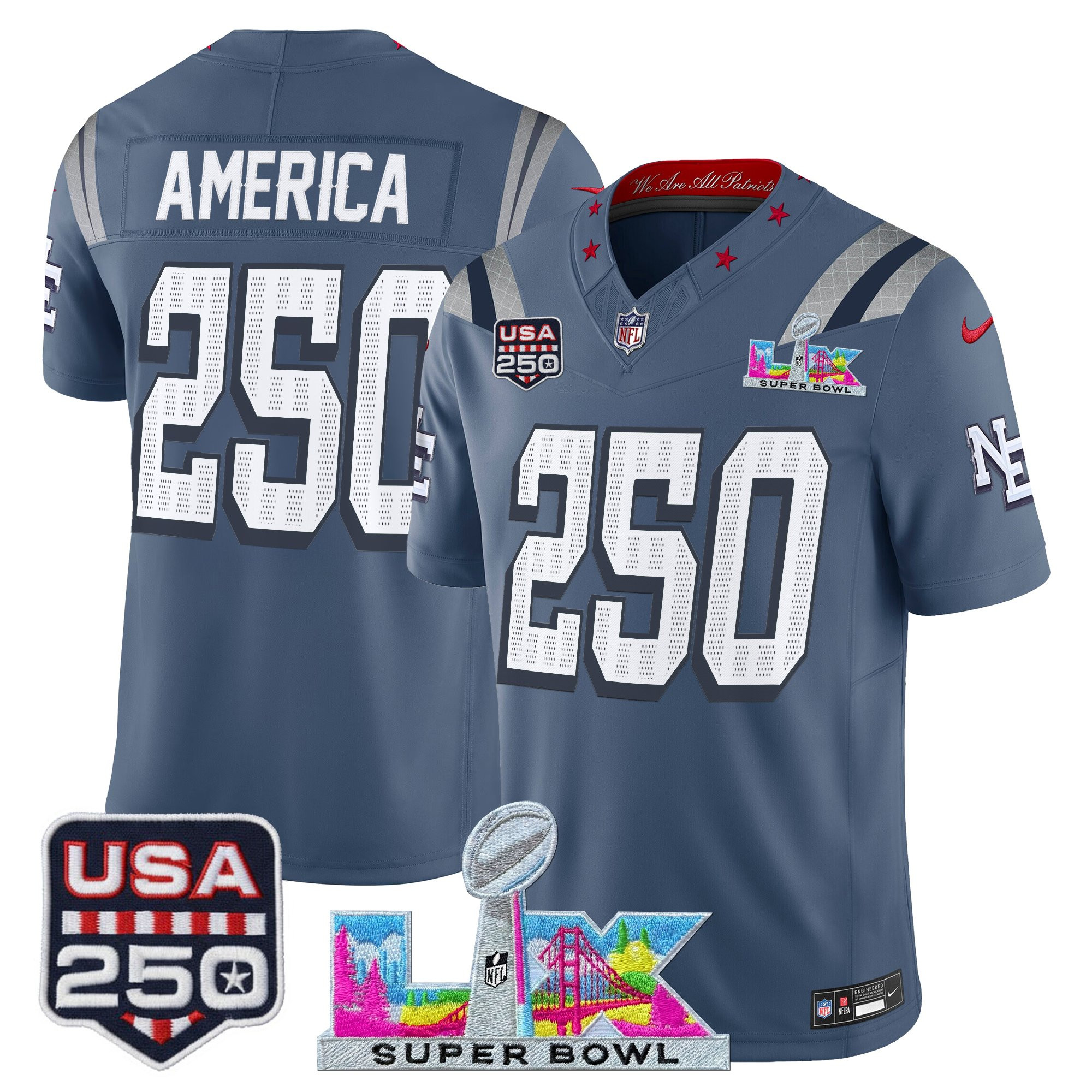 Men's New England Patriots "Super Bowl LX & United States 250th Anniversary Patch" Vapor Limited Jersey - All Stitched - Image 2