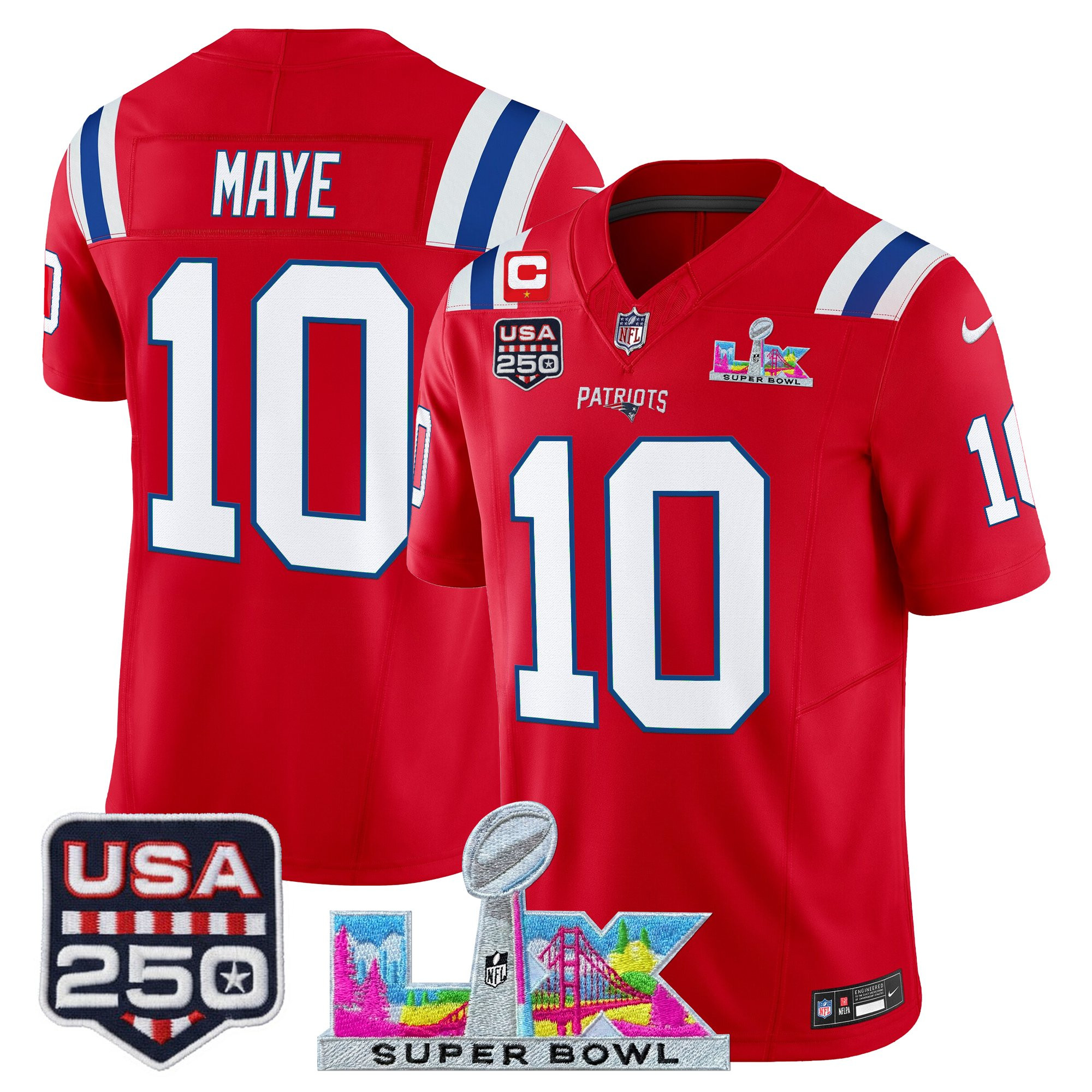 Men's New England Patriots "Super Bowl LX & United States 250th Anniversary Patch" Vapor Limited Jersey - All Stitched - Image 31