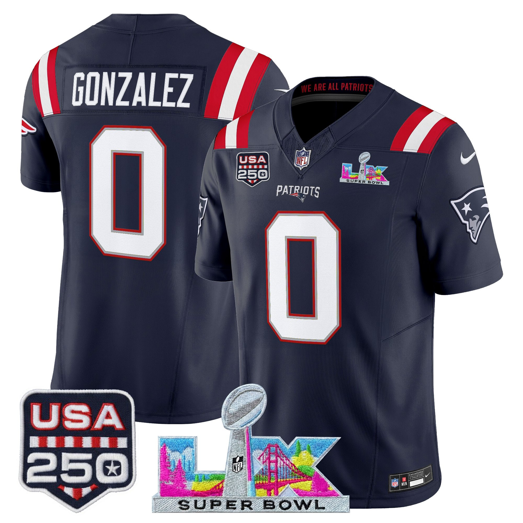 Men's New England Patriots "Super Bowl LX & United States 250th Anniversary Patch" Vapor Limited Jersey - All Stitched - Image 29