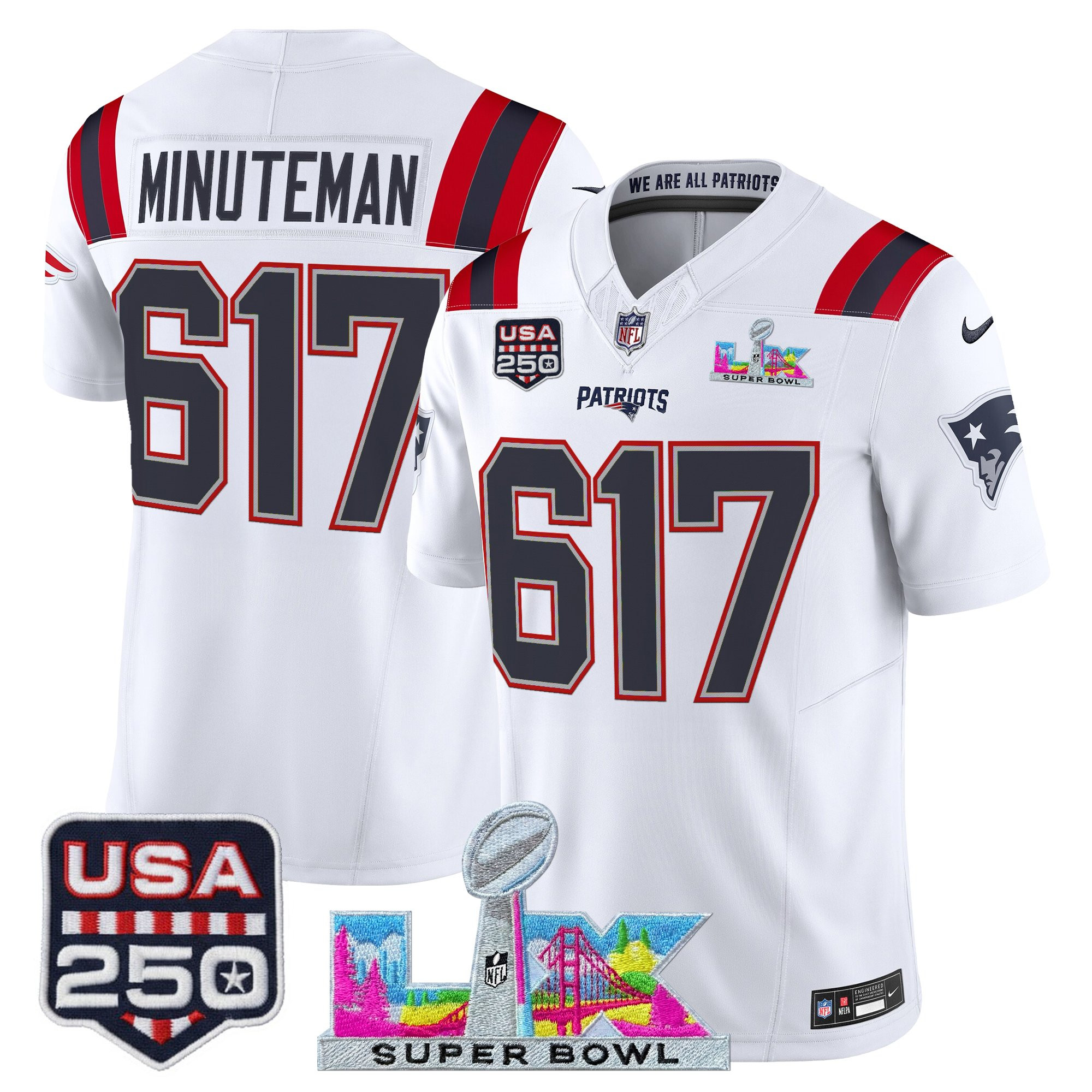 Men's New England Patriots "Super Bowl LX & United States 250th Anniversary Patch" Vapor Limited Jersey - All Stitched - Image 13