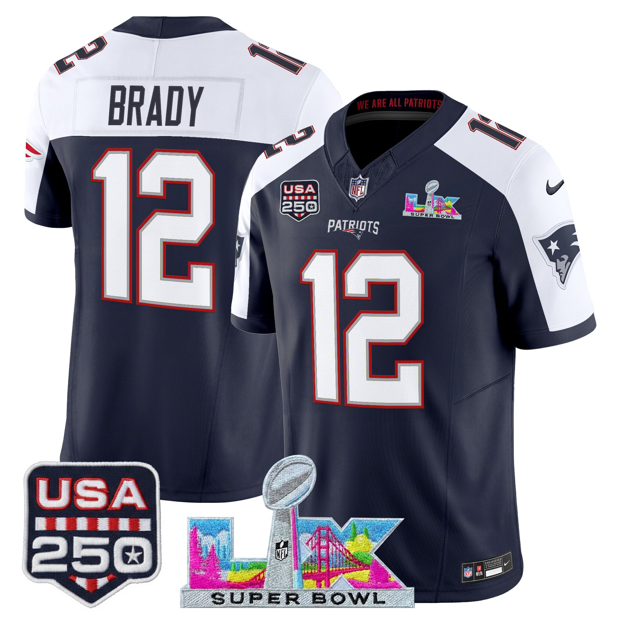 Men's New England Patriots "Super Bowl LX & United States 250th Anniversary Patch" Vapor Limited Jersey - All Stitched - Image 46