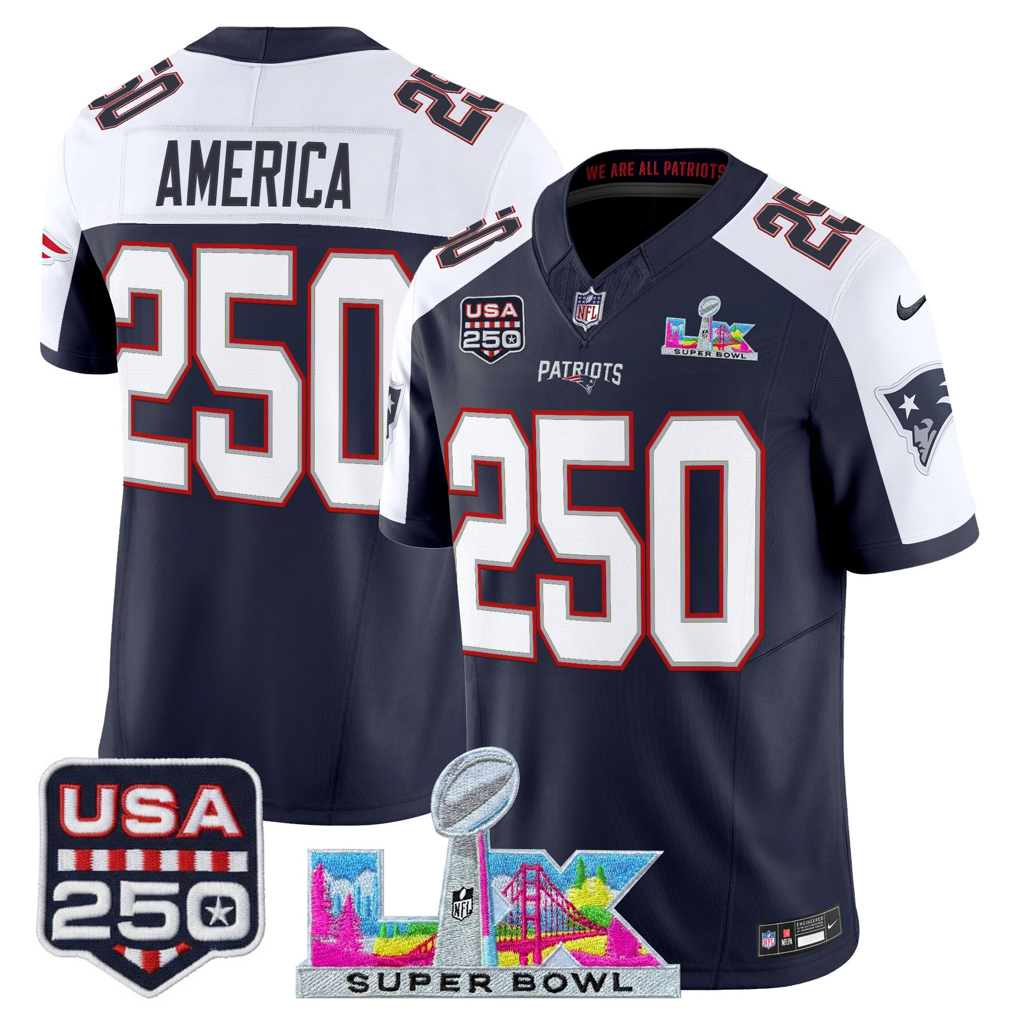 Men's New England Patriots "Super Bowl LX & United States 250th Anniversary Patch" Vapor Limited Jersey - All Stitched - Image 42