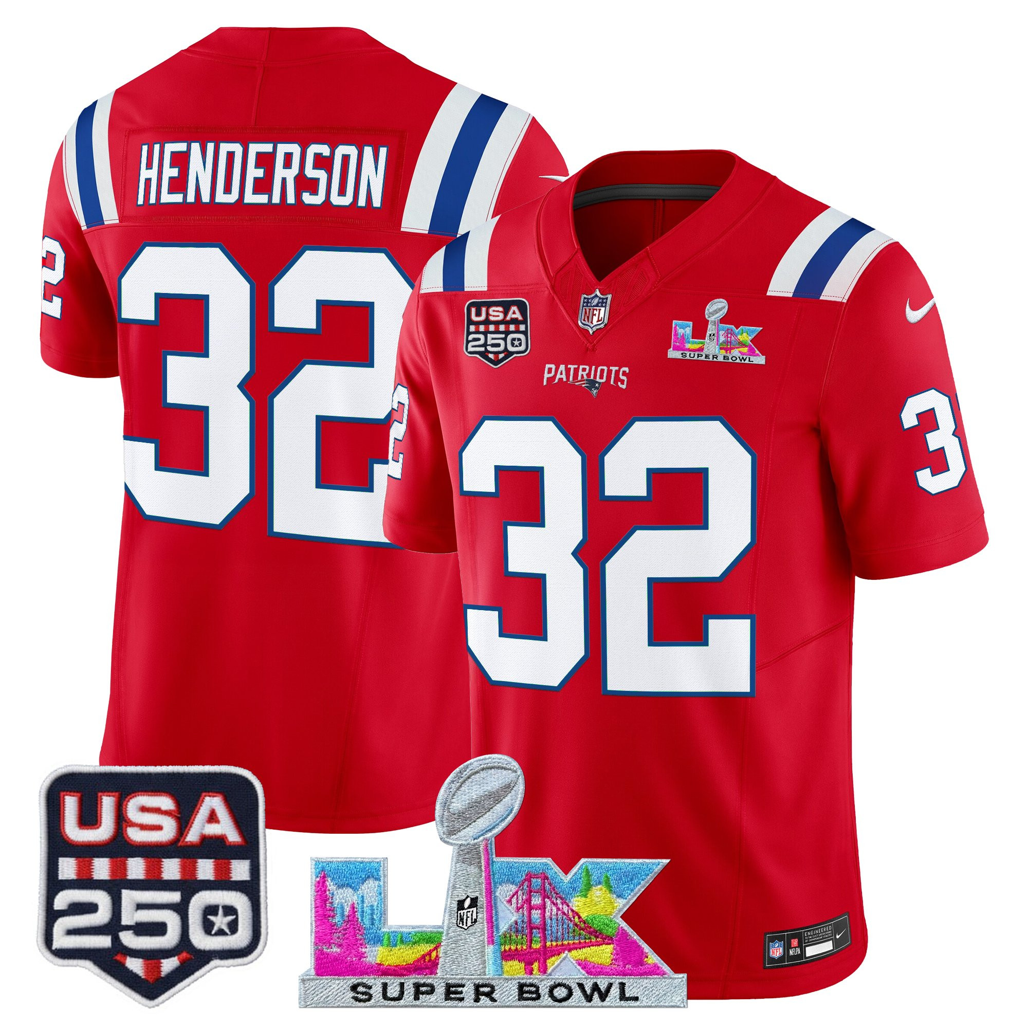 Men's New England Patriots "Super Bowl LX & United States 250th Anniversary Patch" Vapor Limited Jersey - All Stitched - Image 37