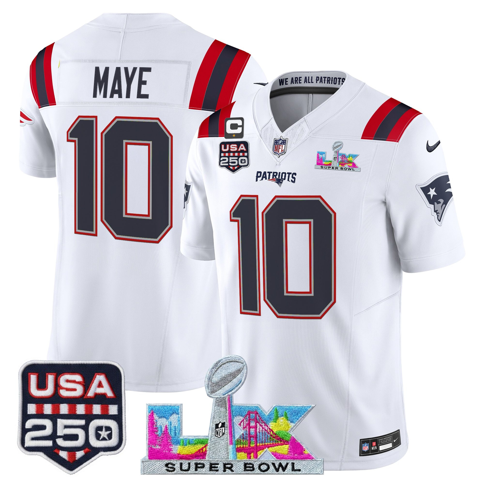 Men's New England Patriots "Super Bowl LX & United States 250th Anniversary Patch" Vapor Limited Jersey - All Stitched - Image 11