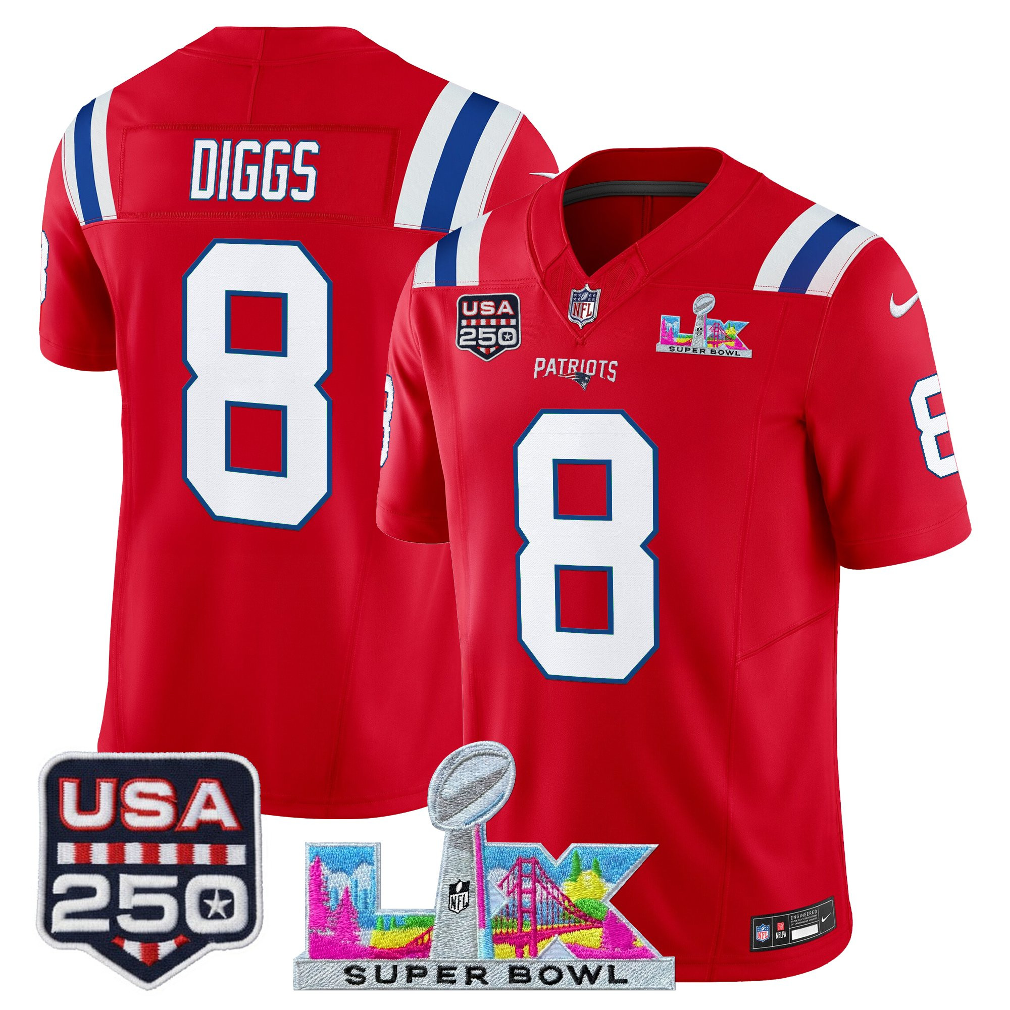 Men's New England Patriots "Super Bowl LX & United States 250th Anniversary Patch" Vapor Limited Jersey - All Stitched - Image 35
