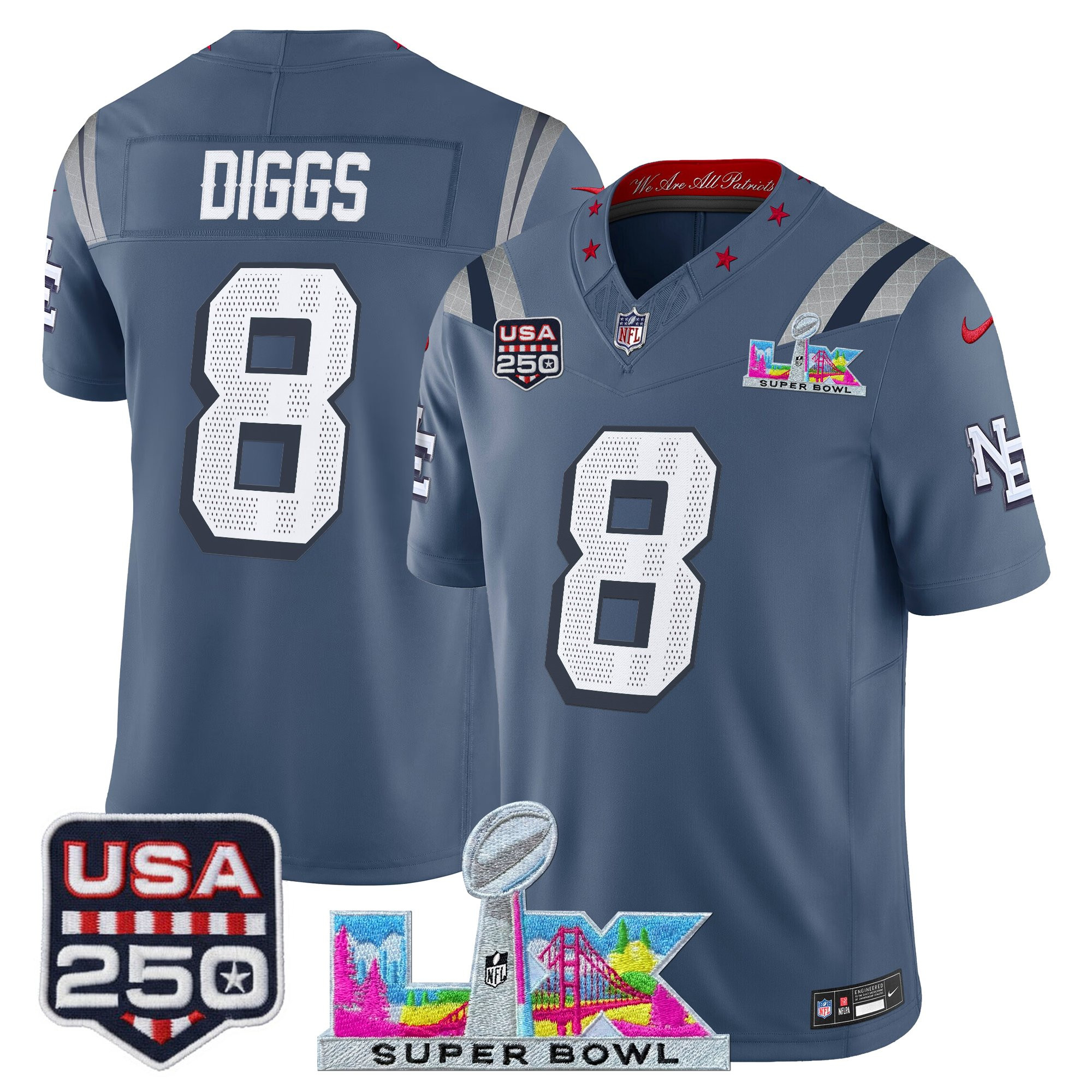 Men's New England Patriots "Super Bowl LX & United States 250th Anniversary Patch" Vapor Limited Jersey - All Stitched - Image 5