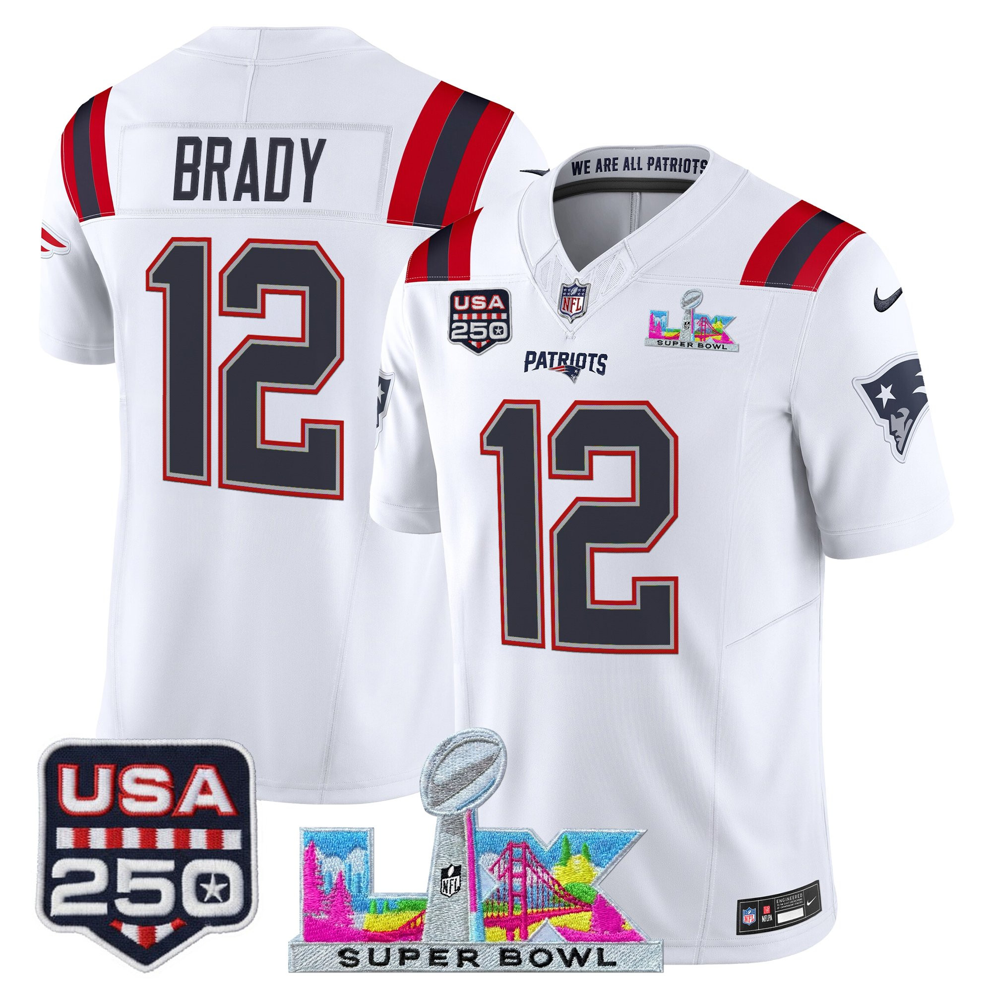Men's New England Patriots "Super Bowl LX & United States 250th Anniversary Patch" Vapor Limited Jersey - All Stitched - Image 16
