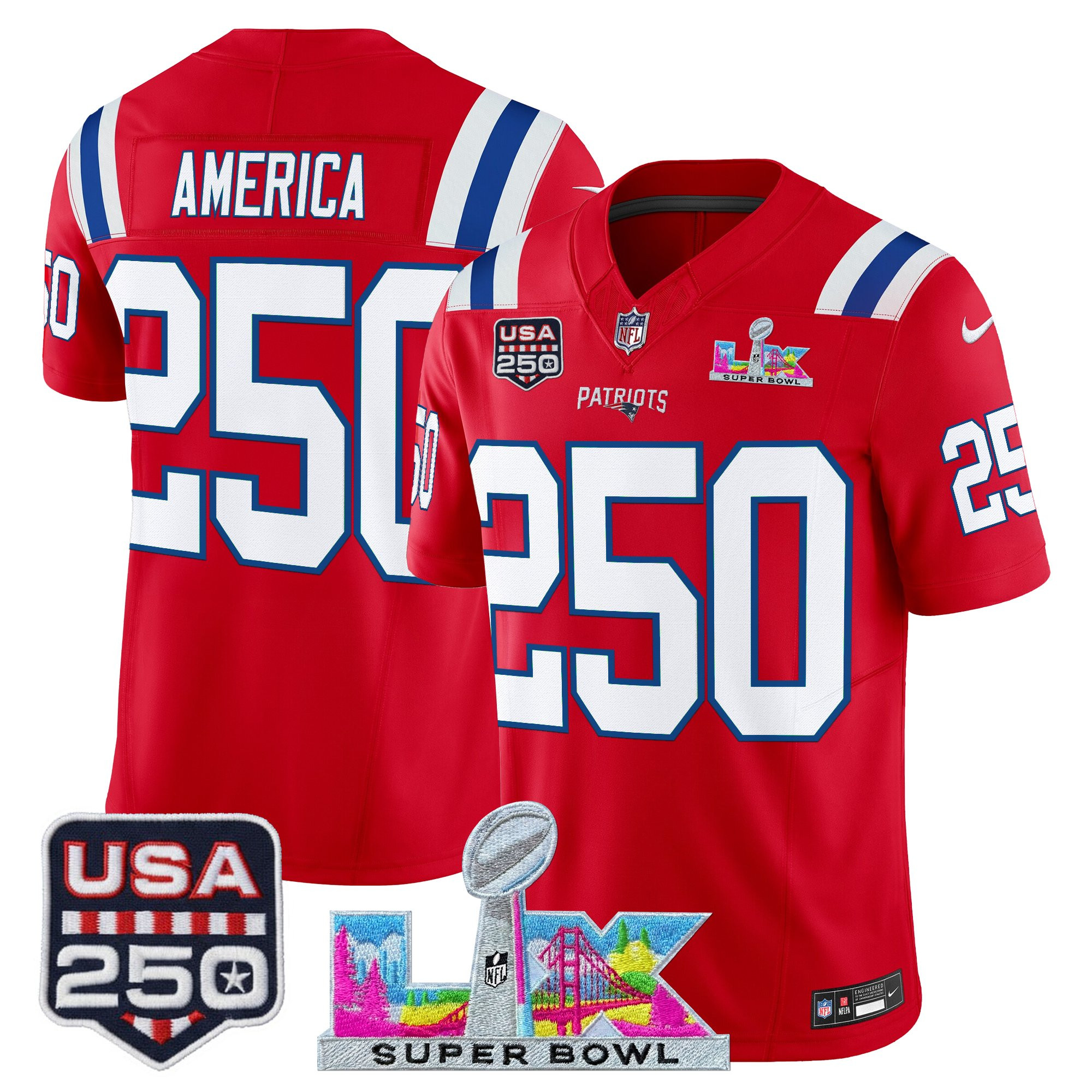 Men's New England Patriots "Super Bowl LX & United States 250th Anniversary Patch" Vapor Limited Jersey - All Stitched - Image 32