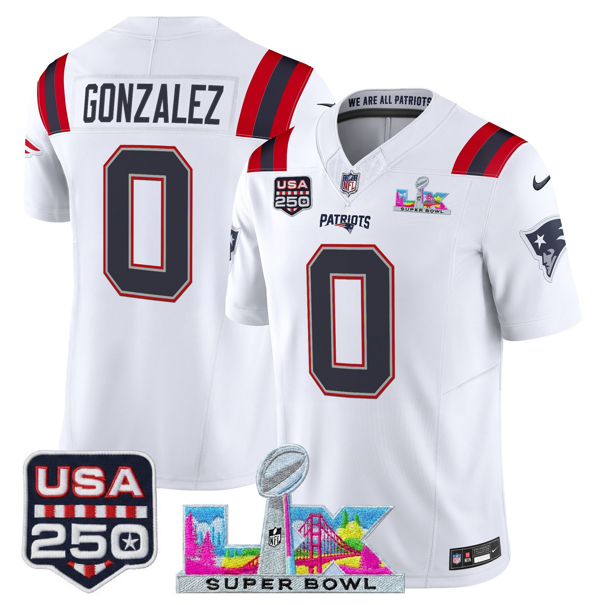 Men's New England Patriots "Super Bowl LX & United States 250th Anniversary Patch" Vapor Limited Jersey - All Stitched - Image 19