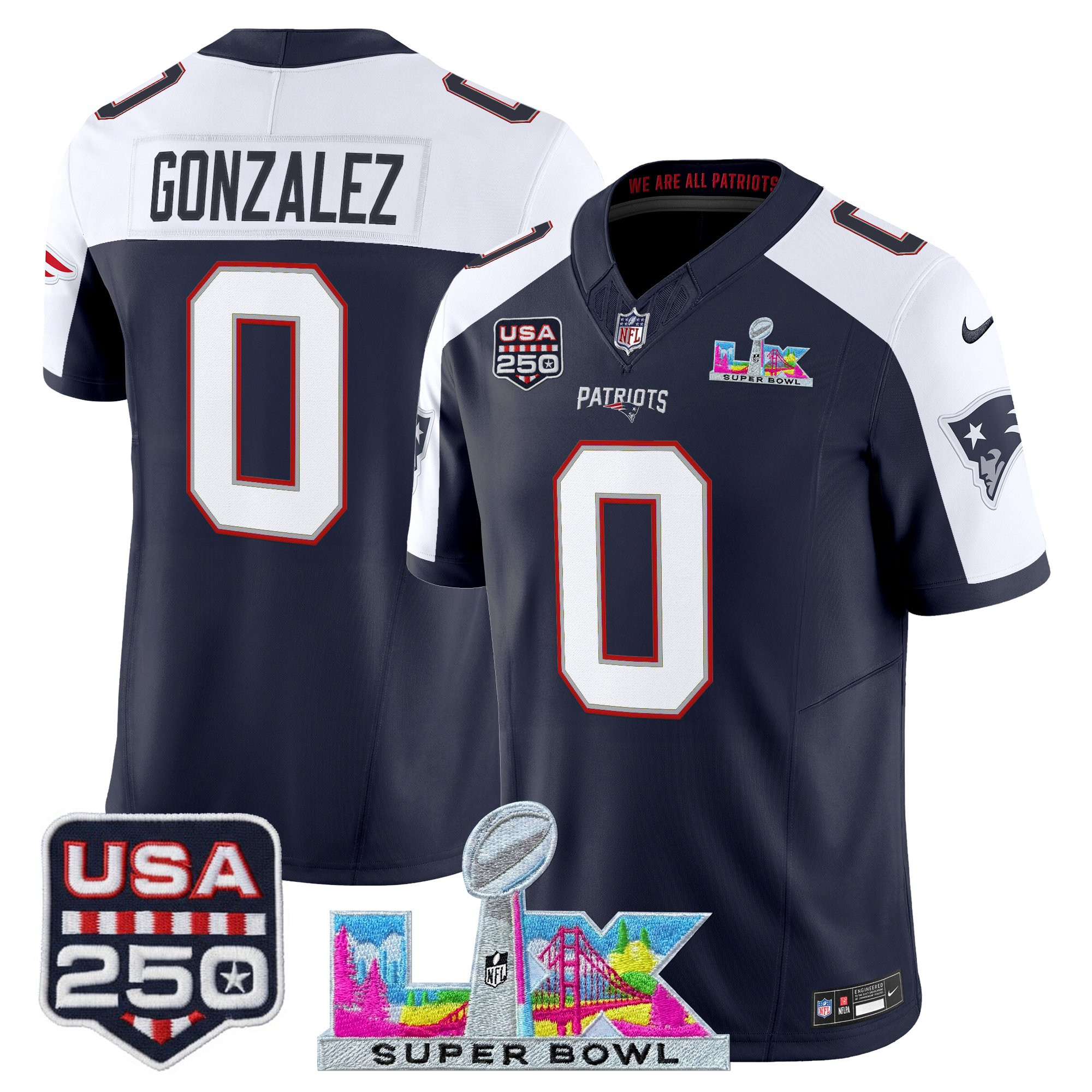 Men's New England Patriots "Super Bowl LX & United States 250th Anniversary Patch" Vapor Limited Jersey - All Stitched - Image 49