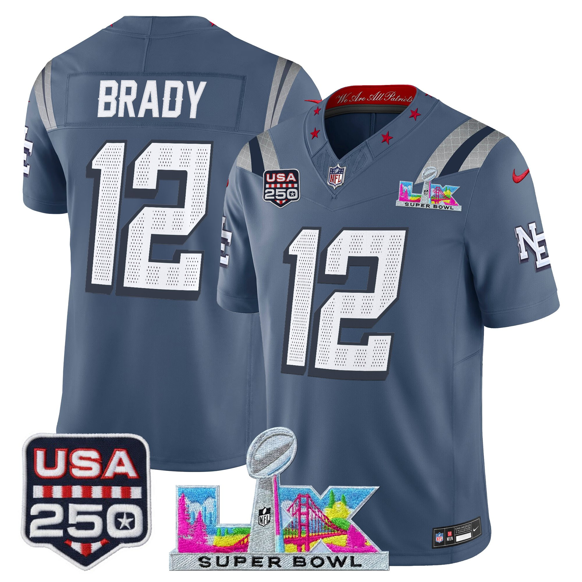 Men's New England Patriots "Super Bowl LX & United States 250th Anniversary Patch" Vapor Limited Jersey - All Stitched - Image 6