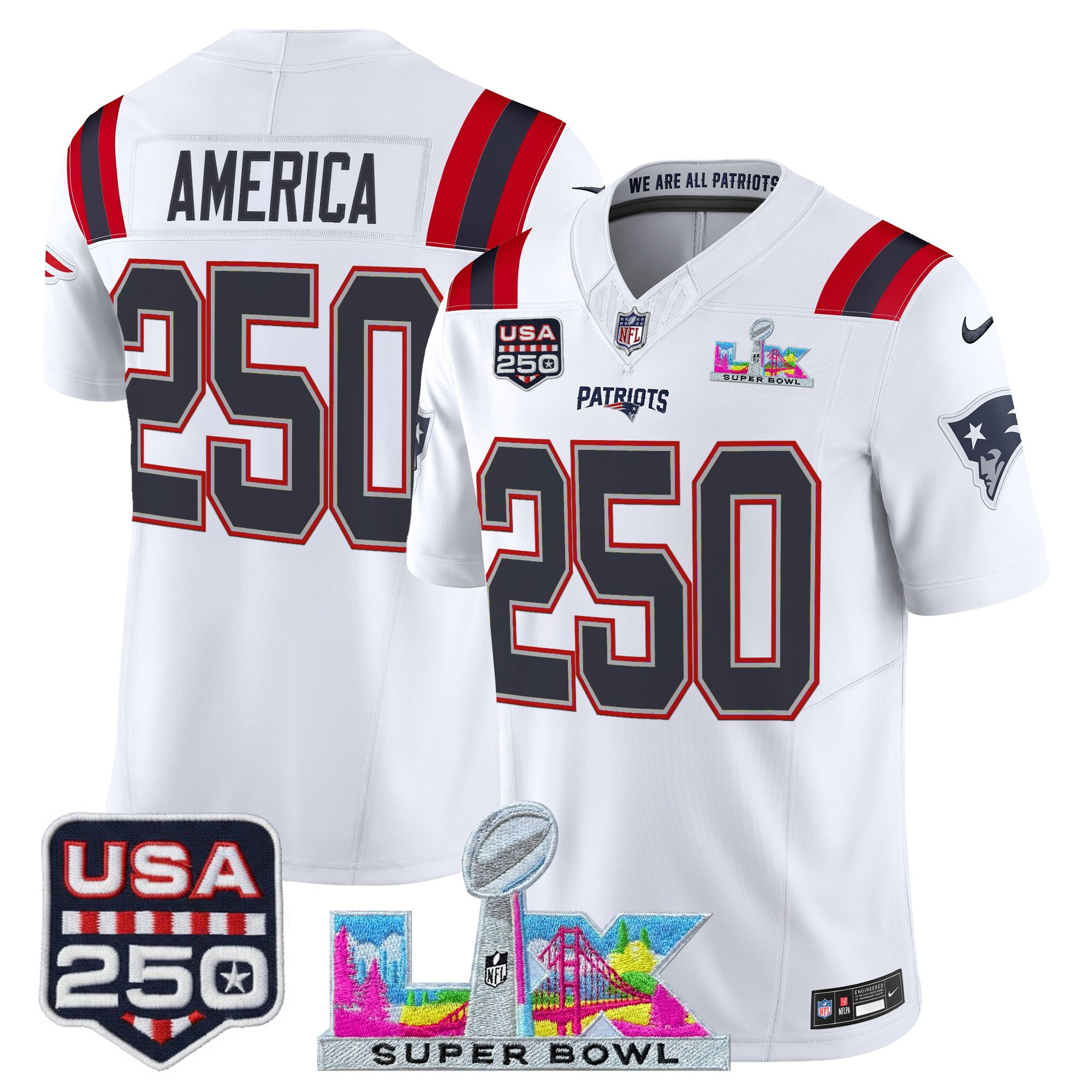 Men's New England Patriots "Super Bowl LX & United States 250th Anniversary Patch" Vapor Limited Jersey - All Stitched - Image 12