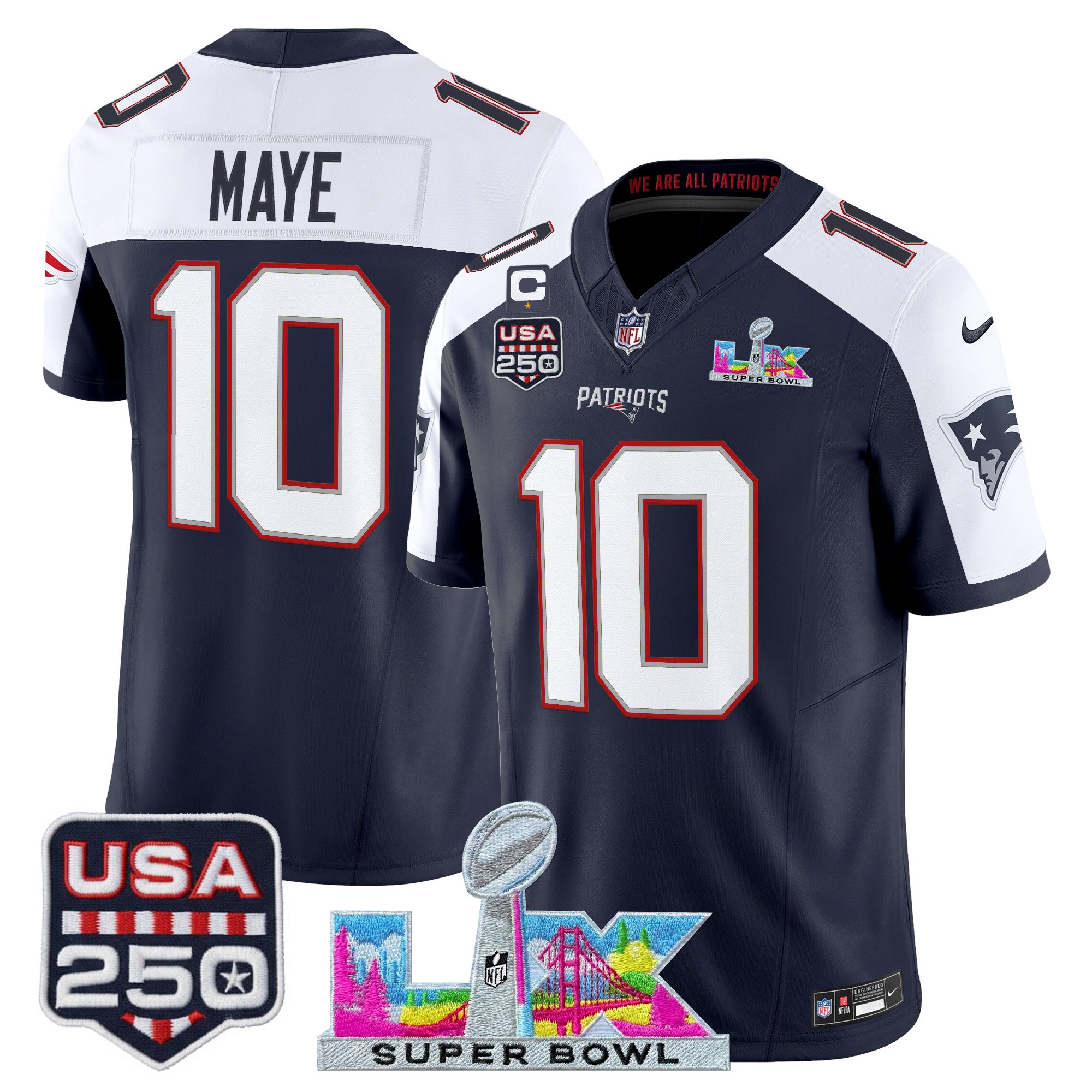 Men's New England Patriots "Super Bowl LX & United States 250th Anniversary Patch" Vapor Limited Jersey - All Stitched - Image 41